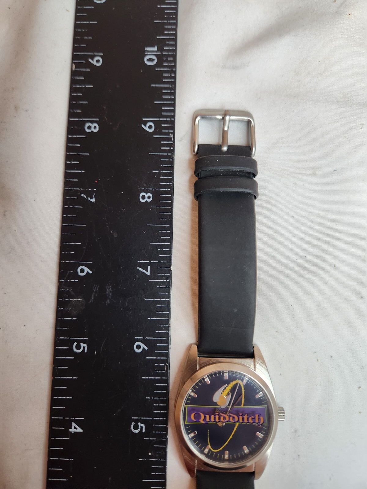 HARRY POTTER Watch Quidditch 32mm Silver Tone SSI Black Leather Band New Battery