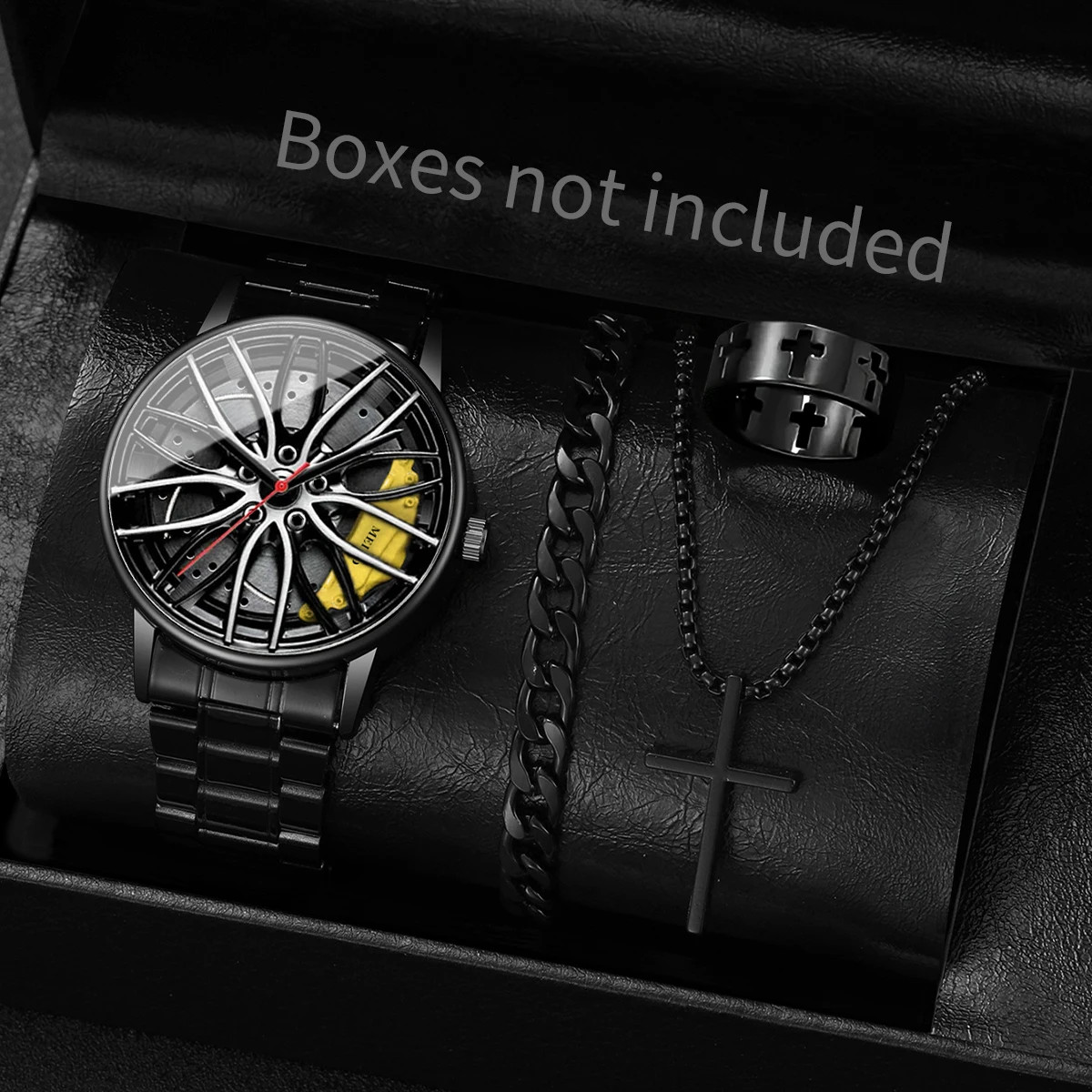 4Pcs/Set Fashion 3D Car Wheel Dial Men Sports Watch Luxury Men’S Stainless Steel
