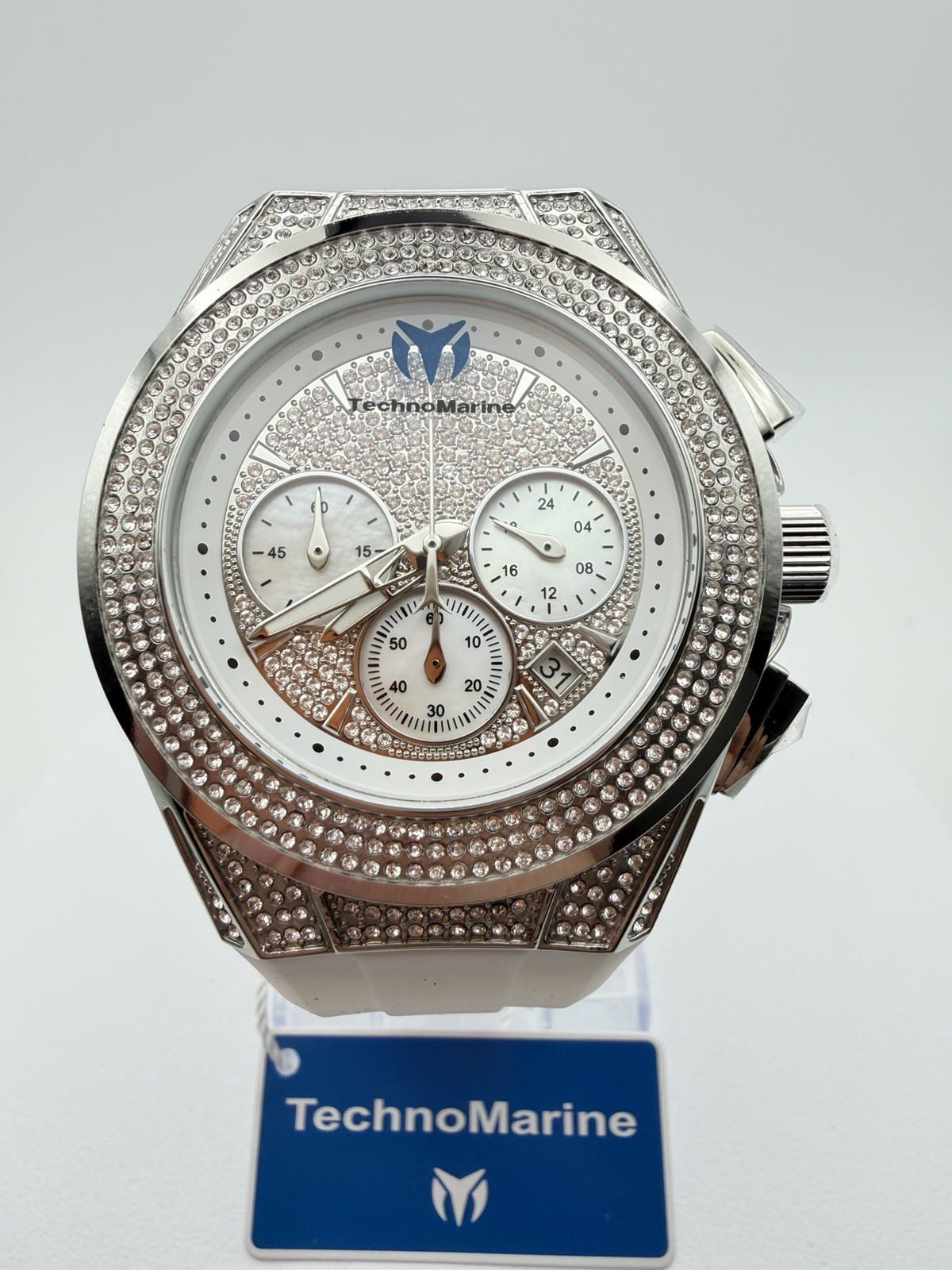 TechnoMarine Cruise Diva Pave Unisex Watch w/ MOP Dial – 45mm, White TM-125031