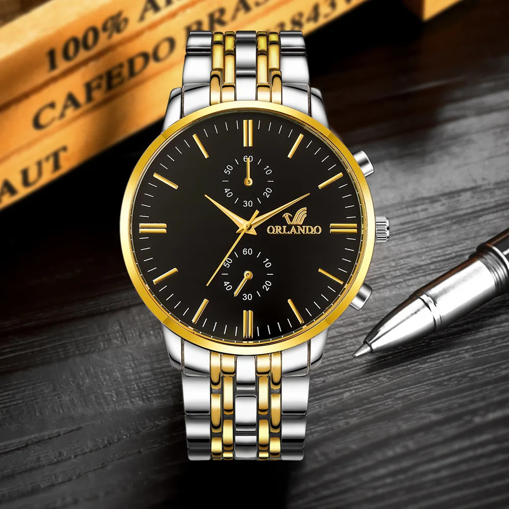 Men’s Business Quartz Watch With Round Dial And Steel Belt Strap Featuring Doubl