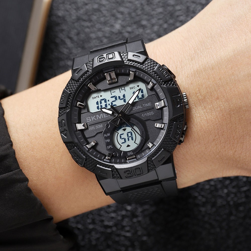 Men Digital Stopwatch Alarm Sport Watch Daily Water Resistant Rubber Wristwatch