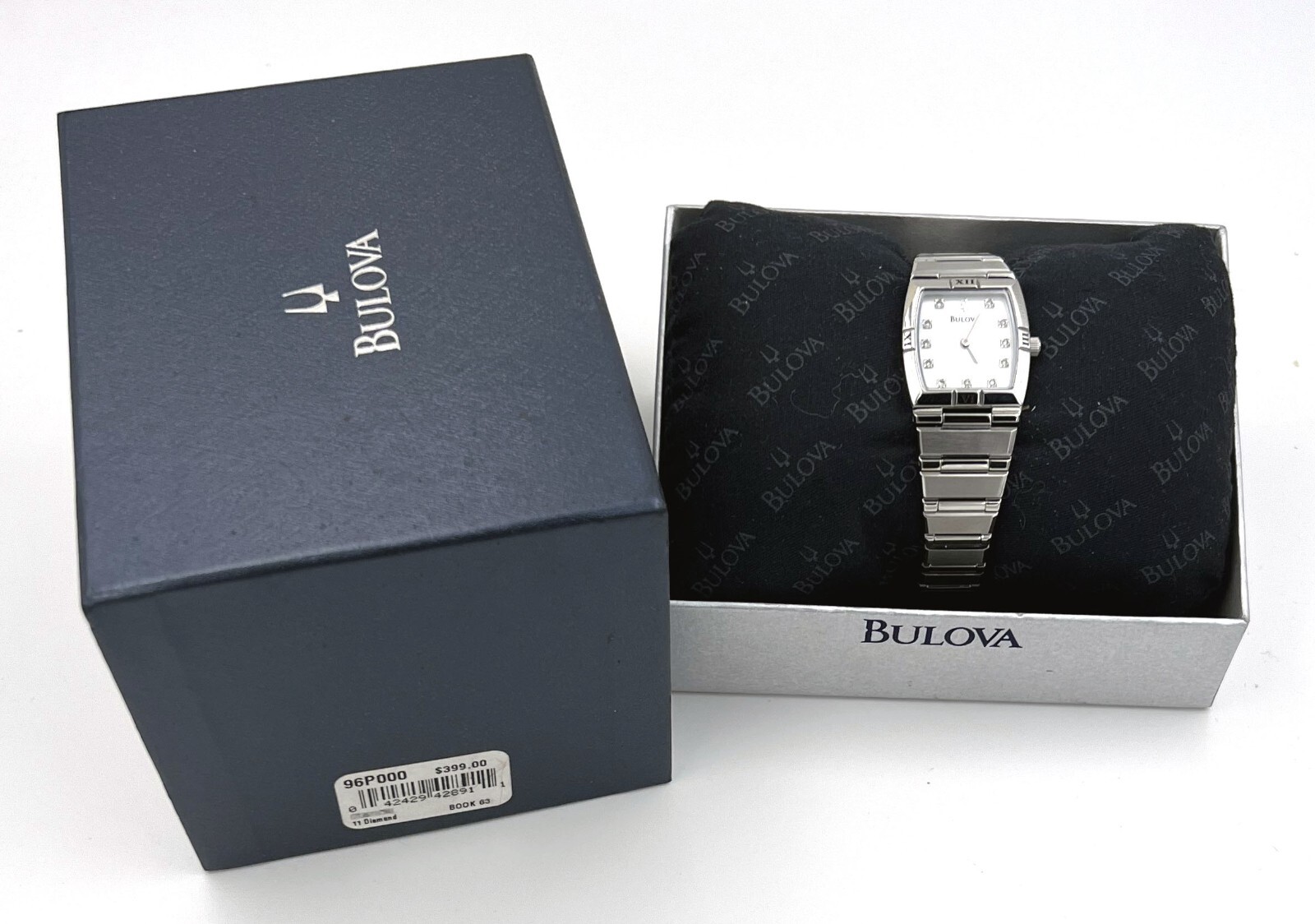 Bulova 96P000 Women’s Tonneau Shape MOP Dial 2-Hand 11 Diamond Dress Watch
