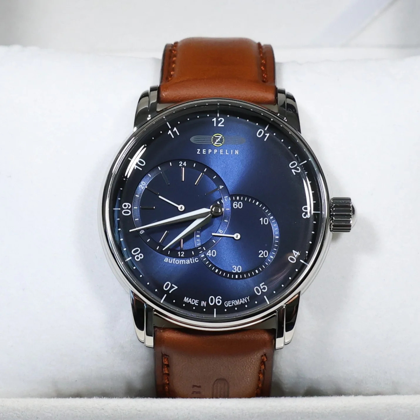 Zeppelin Captains Line Men’s Automatic Blue Dial Brown Leather Strap Watch