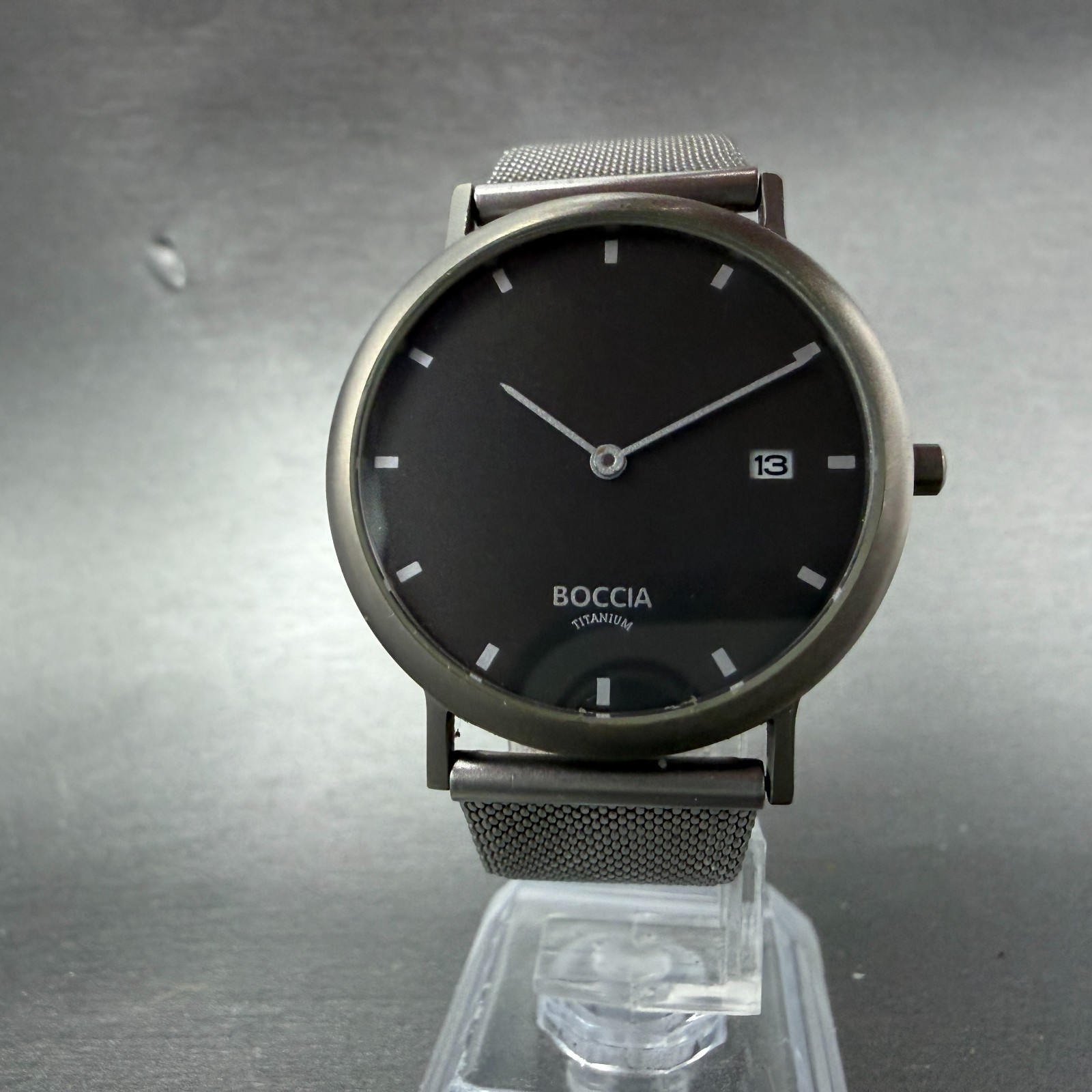 Boccia Titanium Watch Men 34mm Gray Dial Titanium Case Date Round New Battery