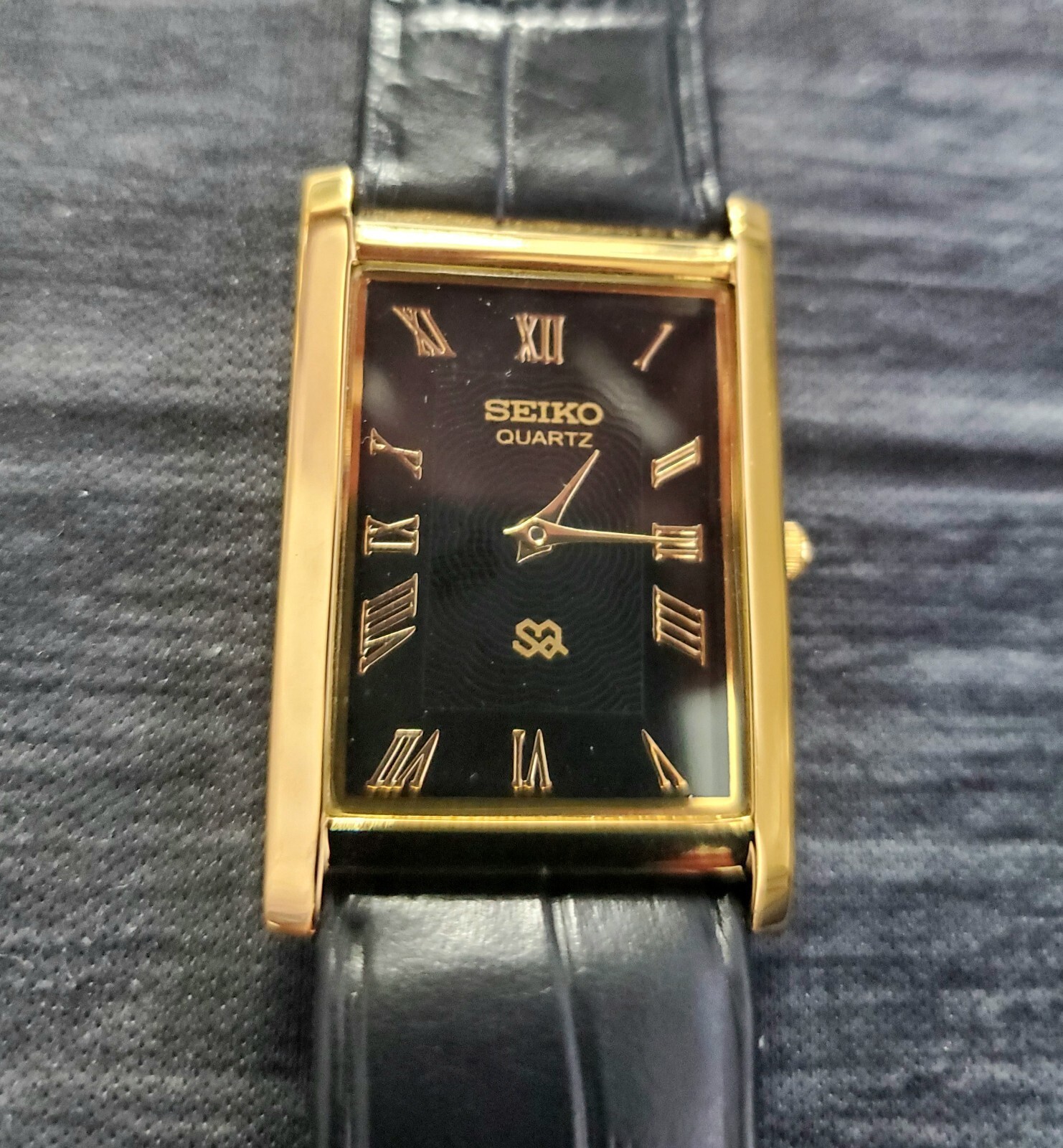 Slim GOLD Black Dial New Batt & Movt Men’s Tank Dress Watch USA Seller *