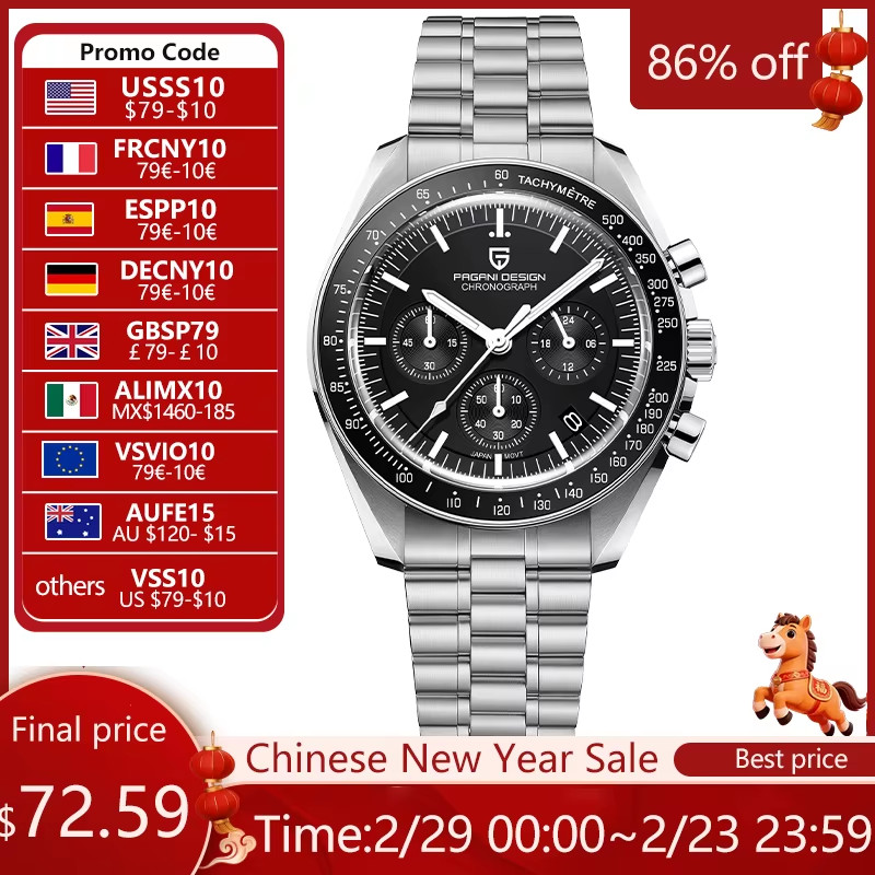 Men’s Chronograph Watch Quartz Auto Date Sapphire Crystal Luxury Sport