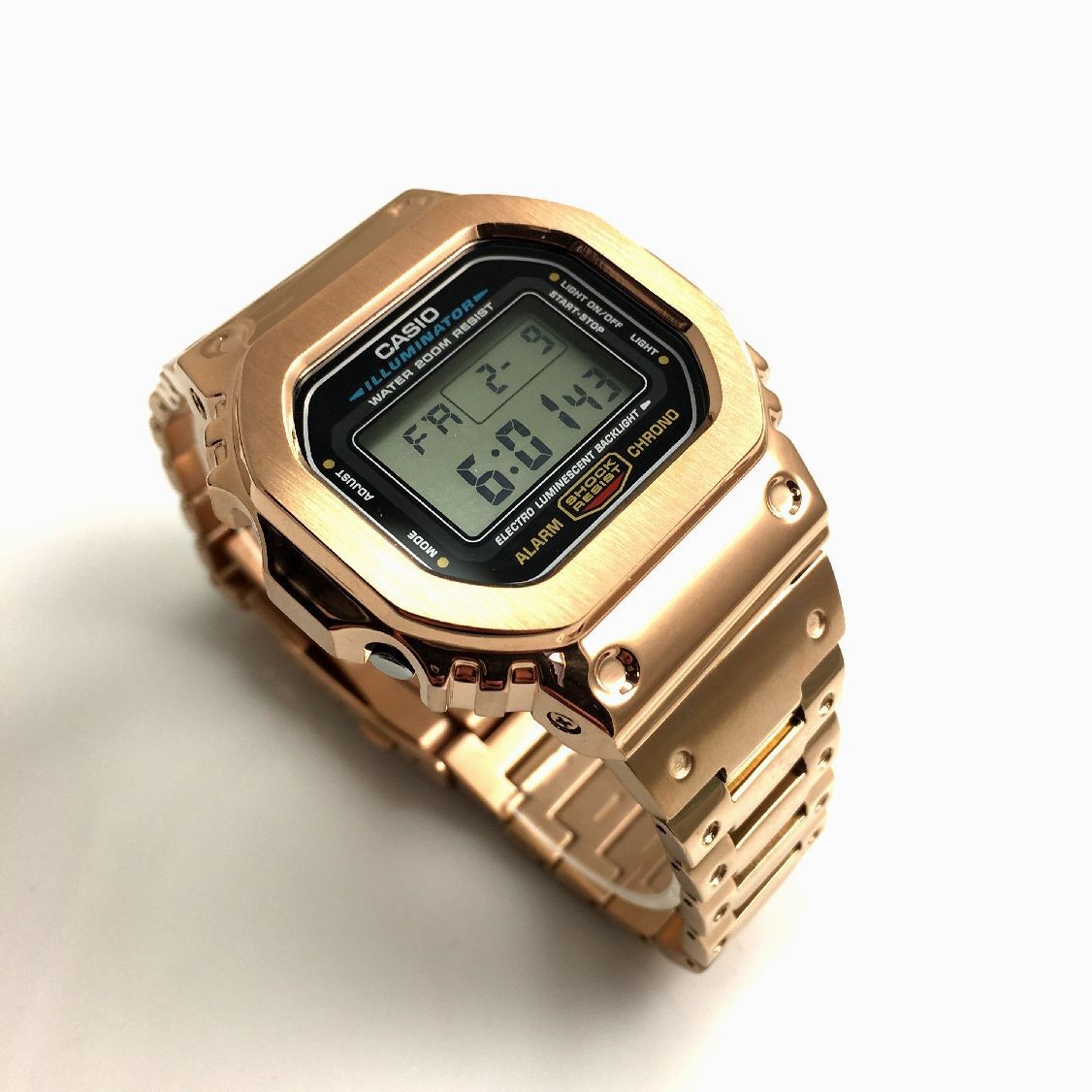 Casio Metal G-Shock DW5600 Mod Rose Gold Steel Bezel Bracelet 5600 Full Custom