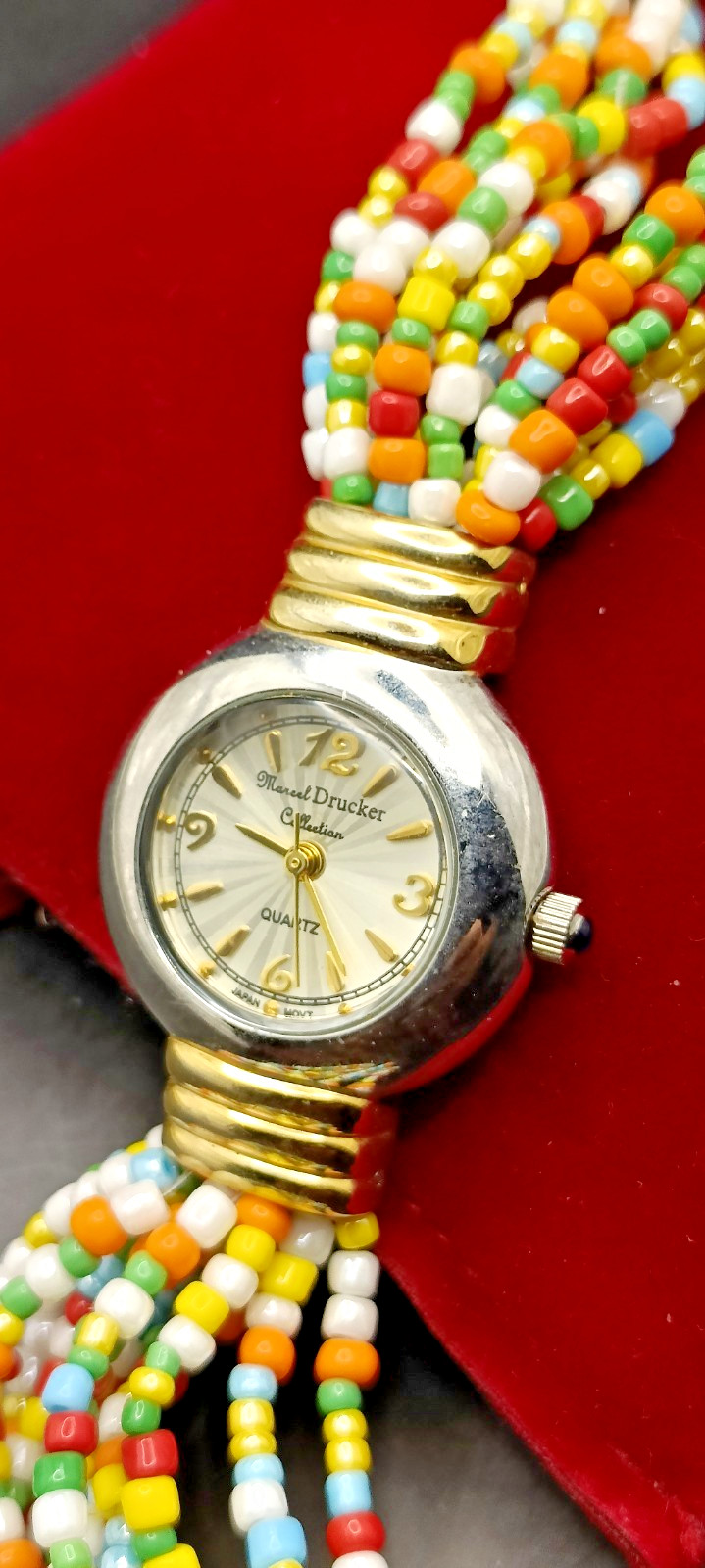 MARCEL DRUCKER Ladies Multicolour Multi Strand Gemstone Beaded Watch-VGC/Working