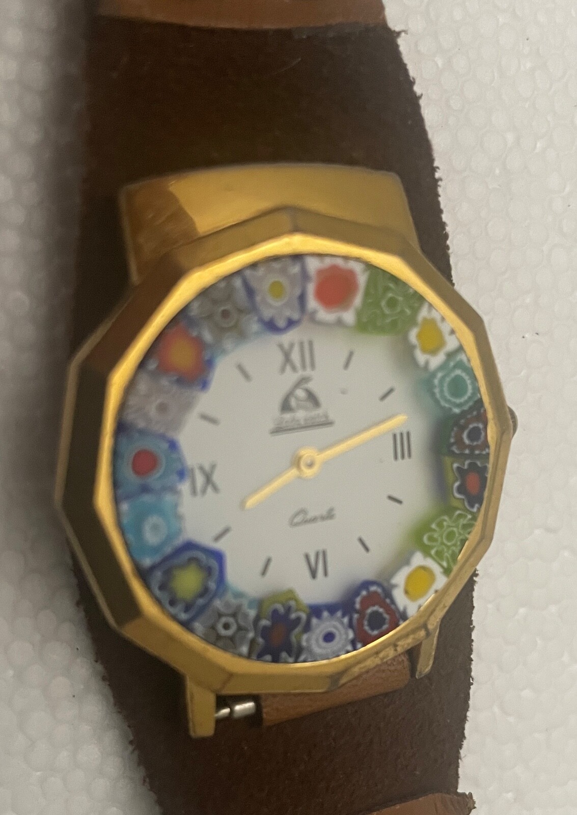 Fun Vintage Quartz Watch w/”Fimo Polymer Clay” looking design on crystal border