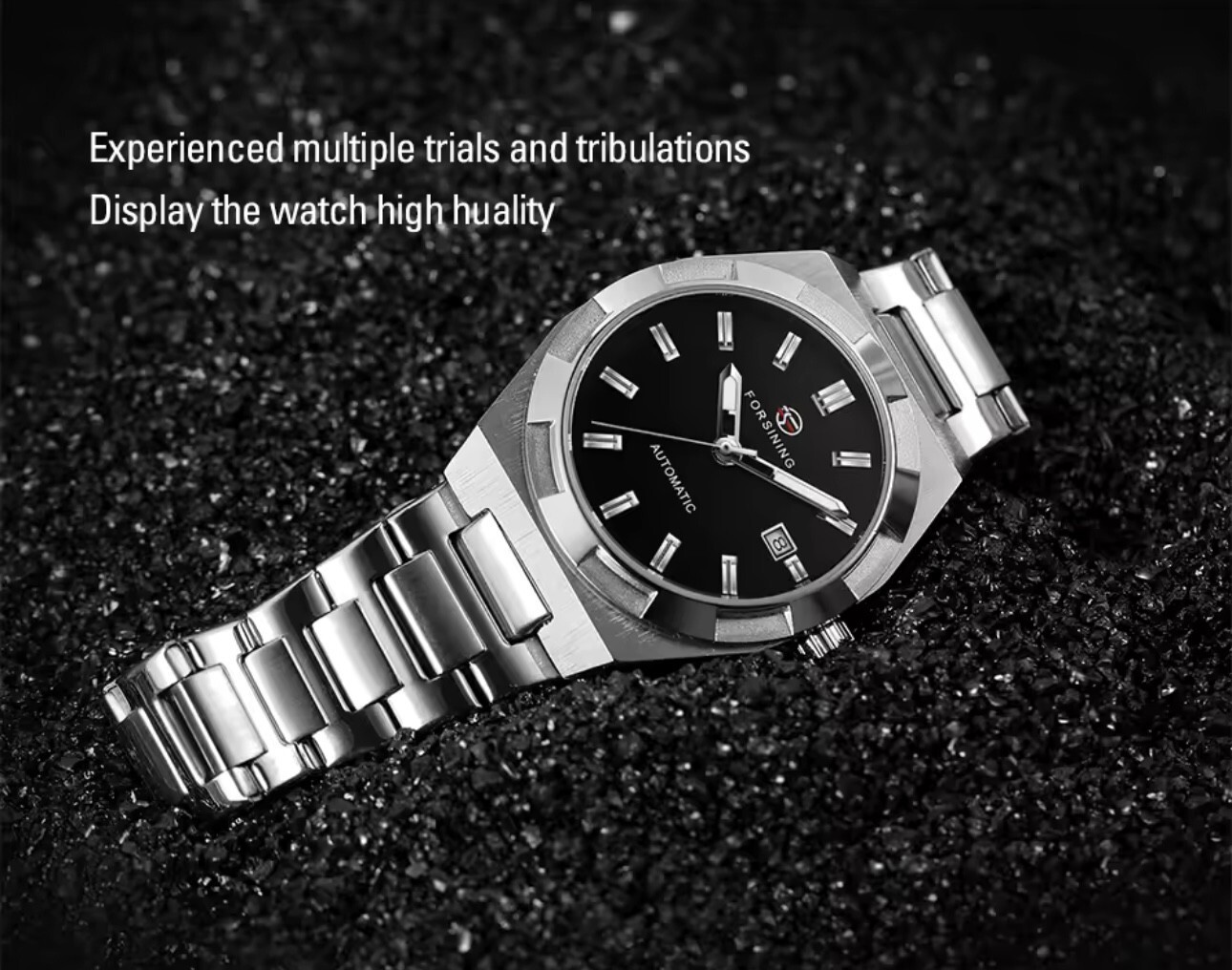 Forsining Automatic Watch 41mm Expedition Caseback 3bar Stainless Steel
