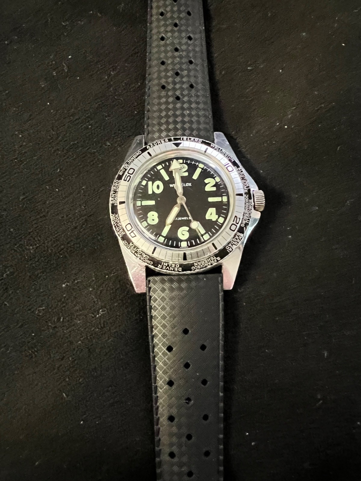 Rare Vintage 1960s Westclox World Time Diver Watch 17 Jewels