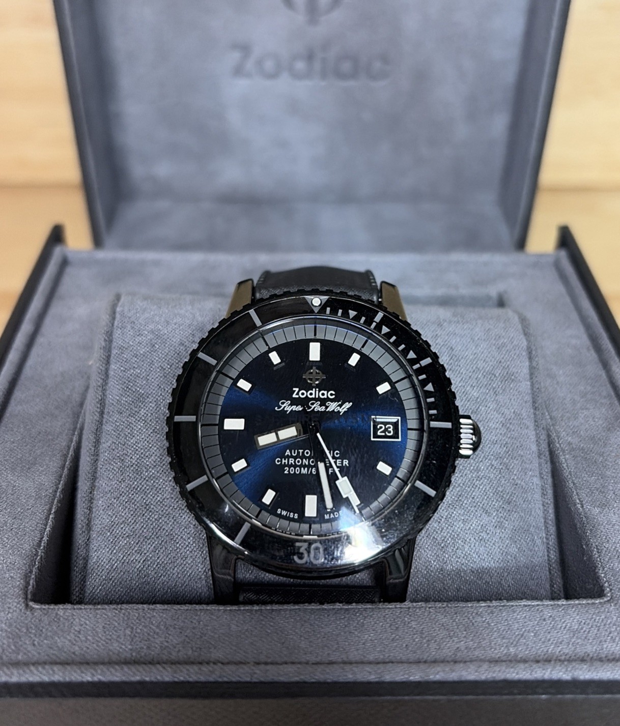 Zodiac Super Sea Wolf Black Ceramic Diver Automatic Blue Dial ZO9595
