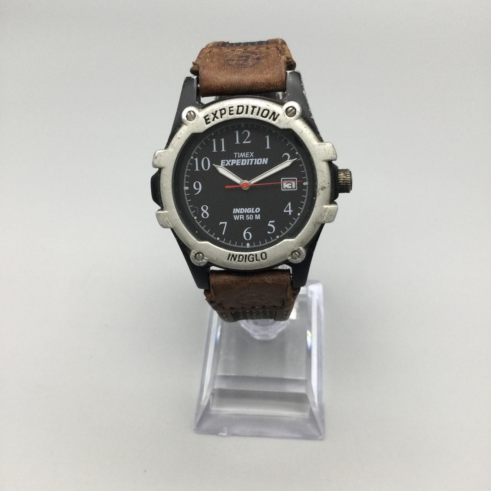 Timex Expedition Indiglo Mens Watch 39mm Black Dial Brown Leather New Battery