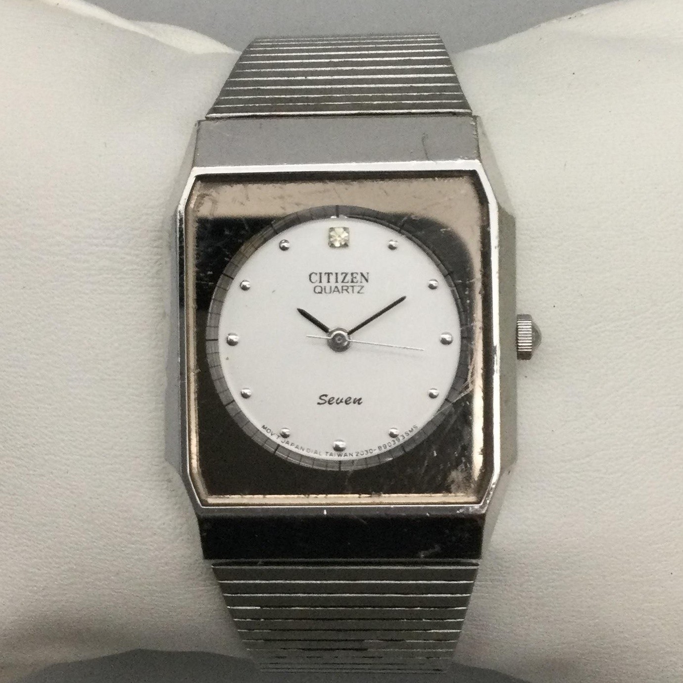 Vtg Citizen Men Watch 27mm Silver Tone Seven Diamond 2030-944976 New Battery
