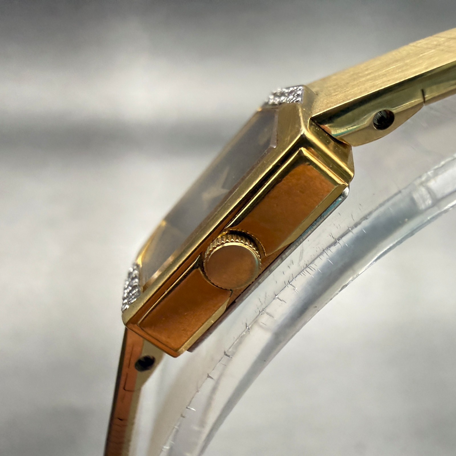 Seiko Watch Women 13mm Brown Dial Gold Tone Rectangle 1850-5039 New Battery VTG