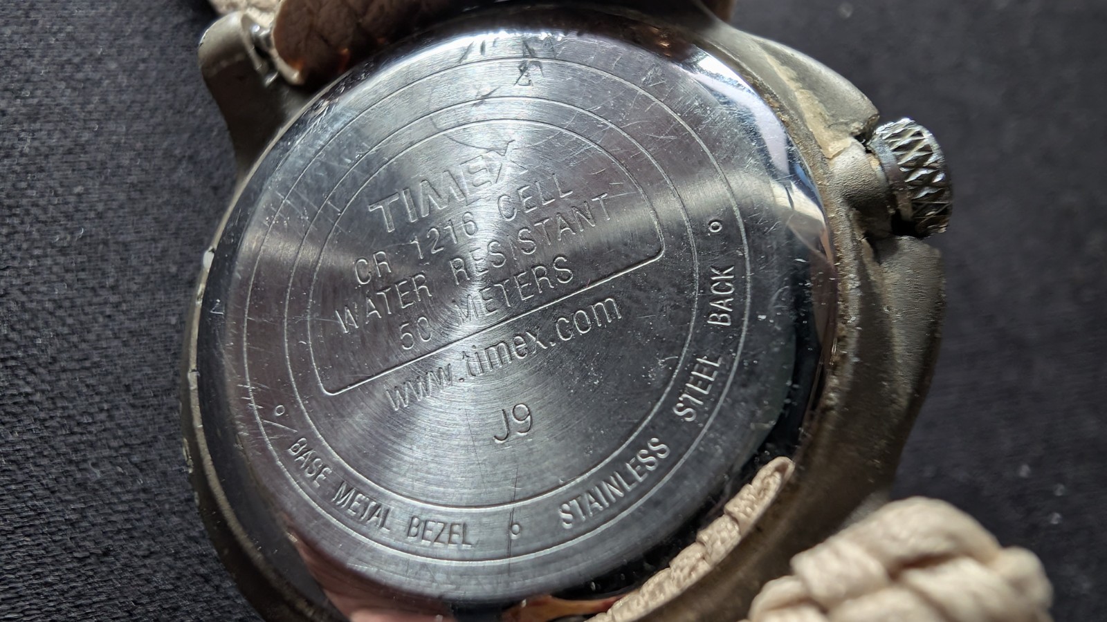Timex Expedition WR50M Indiglo Date Cream Dial One-Piece Strap Watch