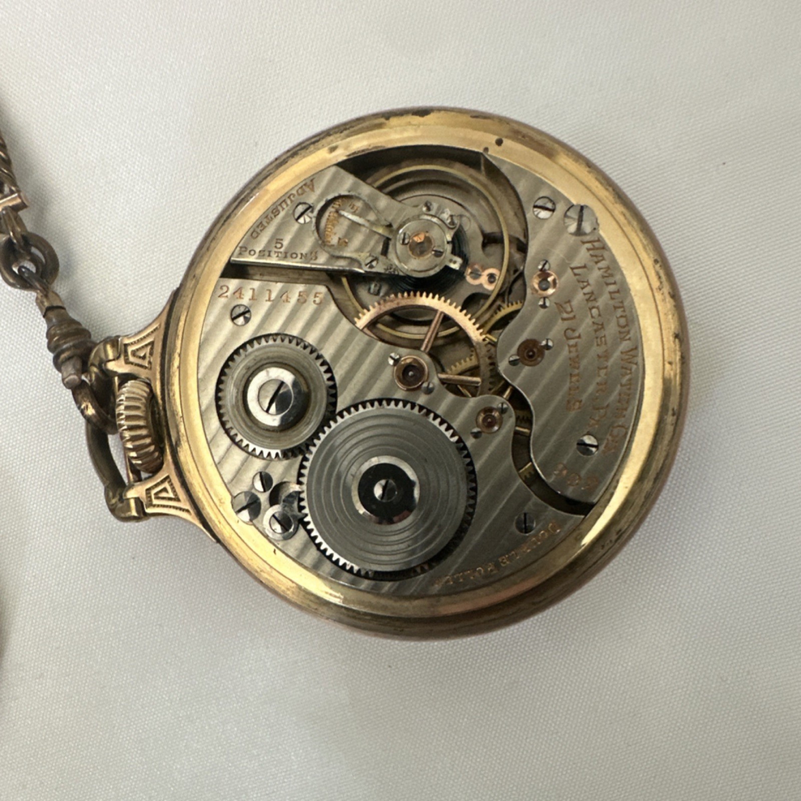 Hamilton 992 16s 21J Gold Filled Open Face Railroad Grade Pocket Watch Chain
