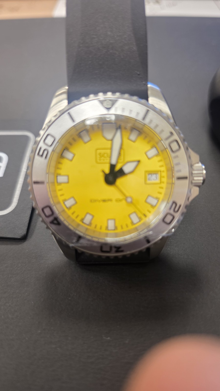 Scurfa Diver One Yellow Dial Quartz 500m Date Black Rubber Strap Watch