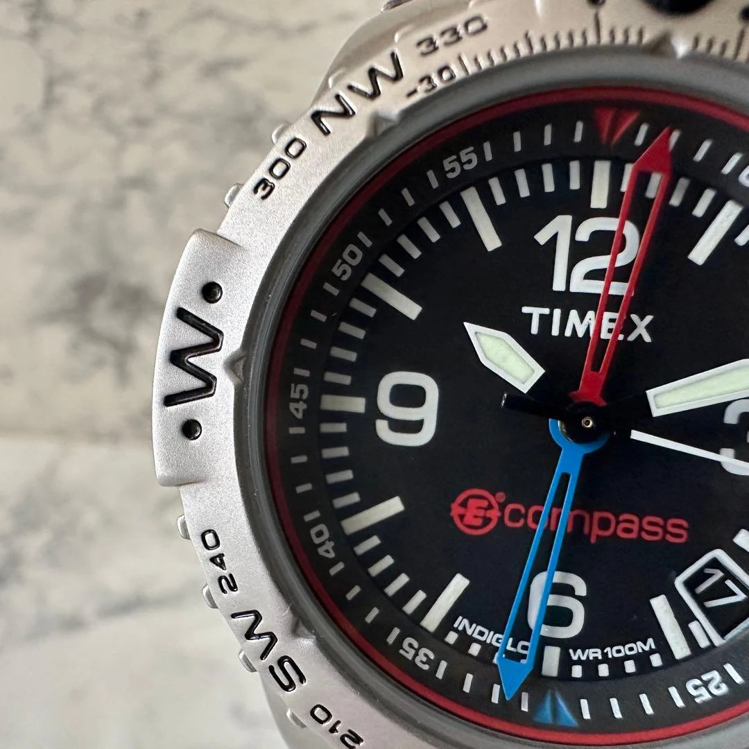 TIMEX Indiglo Compass Quartz Stainless Steel 1.65in Black Dial Watch