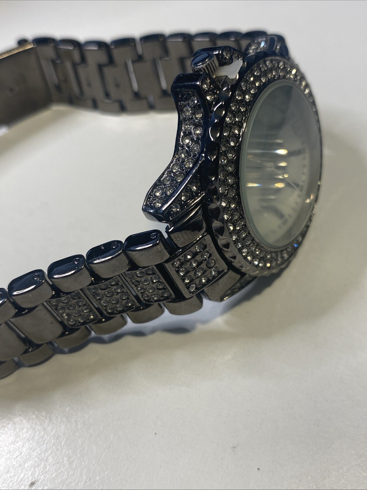 Bora Watch Women 37mm Crystal Bling Gun Metal Color New Battey Band Bling