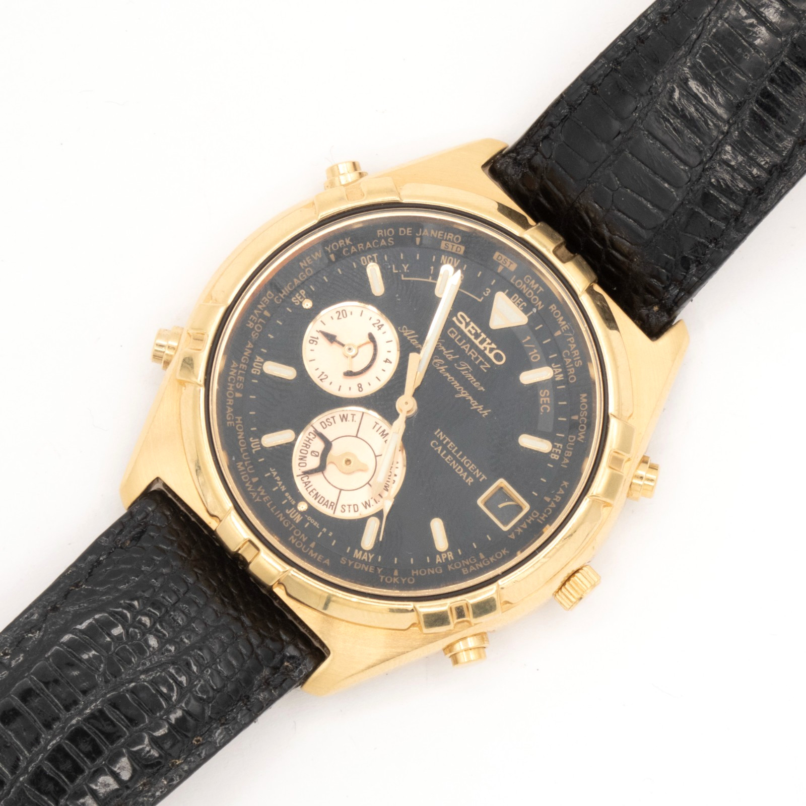 1990s Seiko Ref. 6M15-002L World Timer Alarm Chronograph Quartz Wristwatch