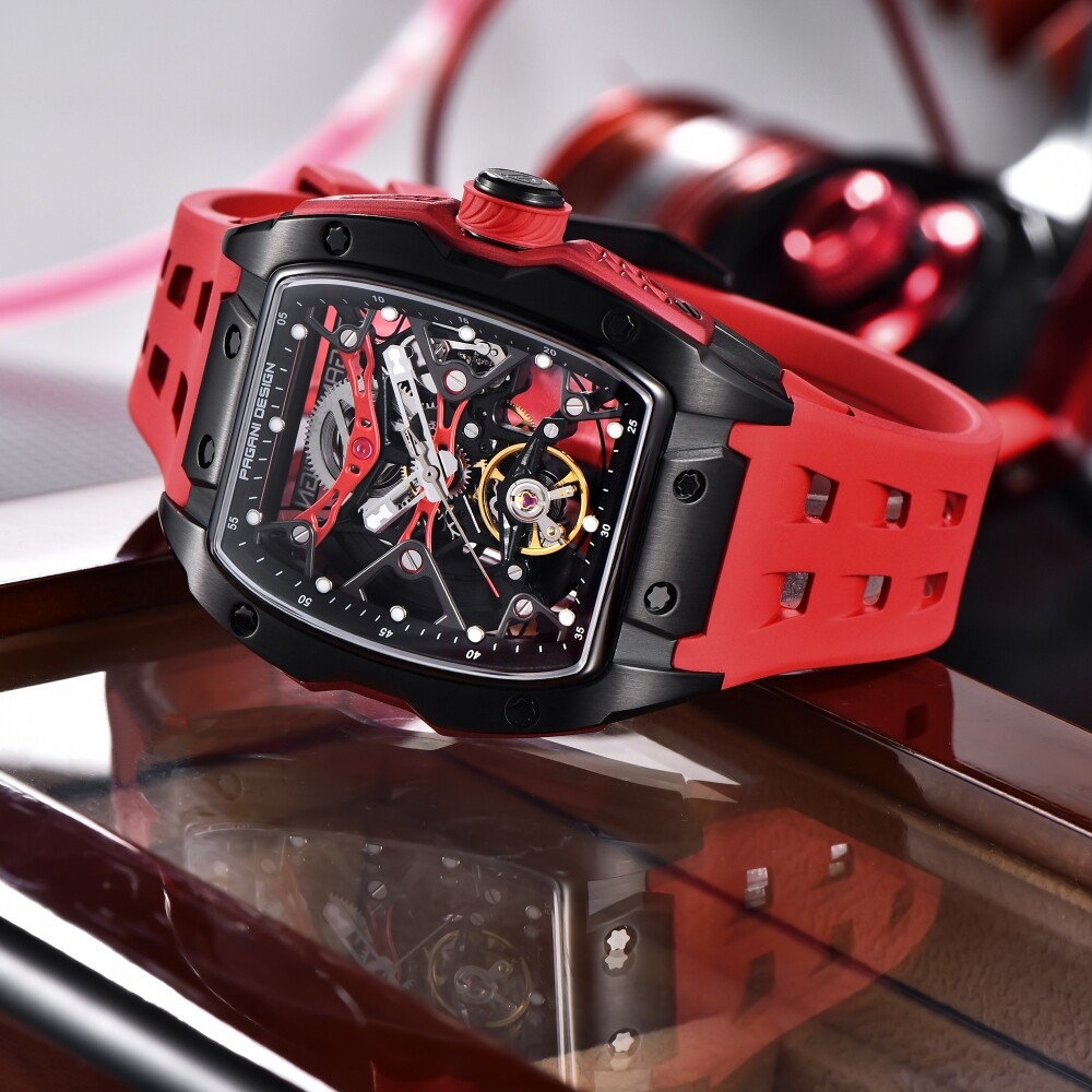 Men’s Automatic Mechanical Tonneau Watch Sapphire Waterproof Double-sided Hollow