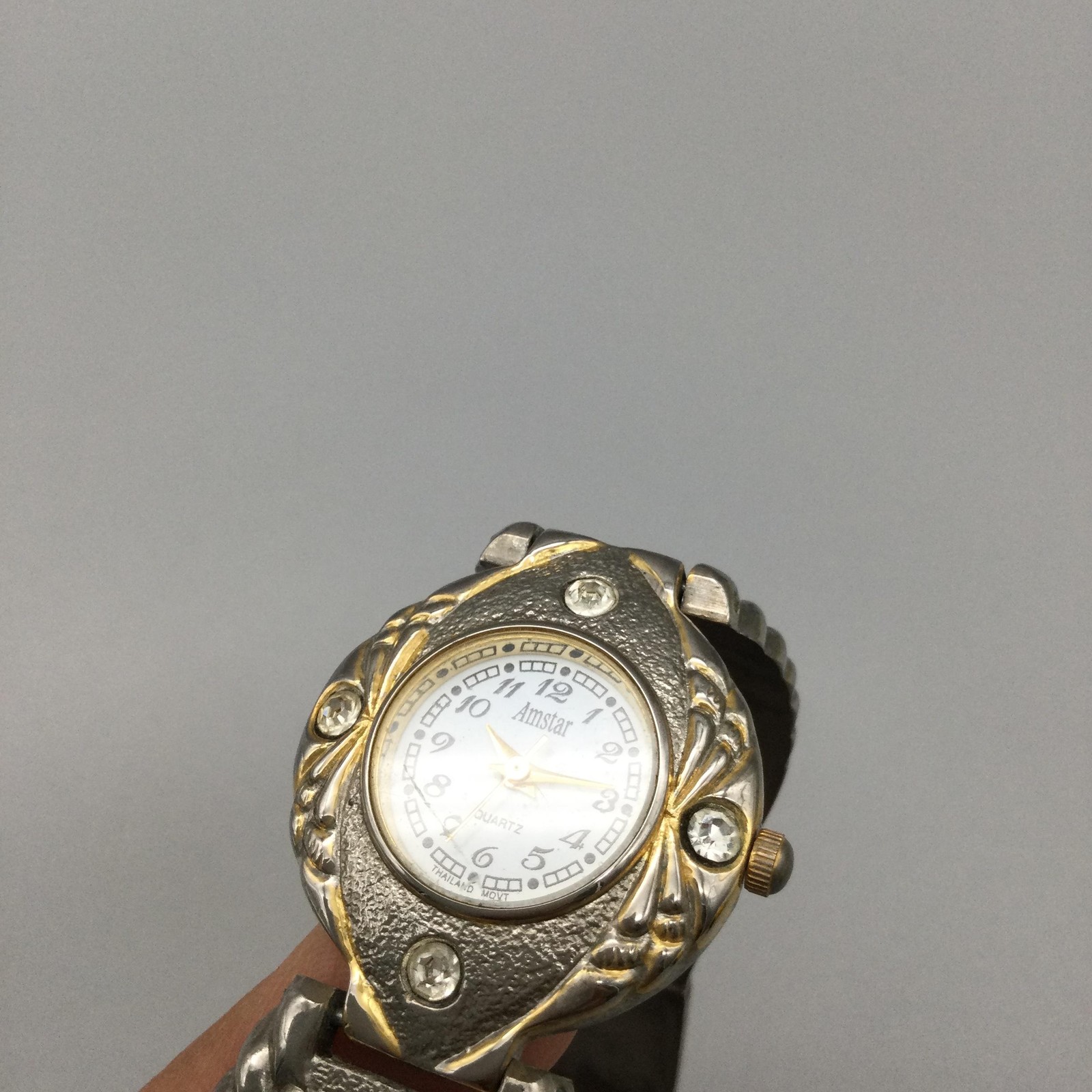 Amstar Womens 26mm Watch Two Tone Bracelet Rhinestone Bezel New Battery 6.75″
