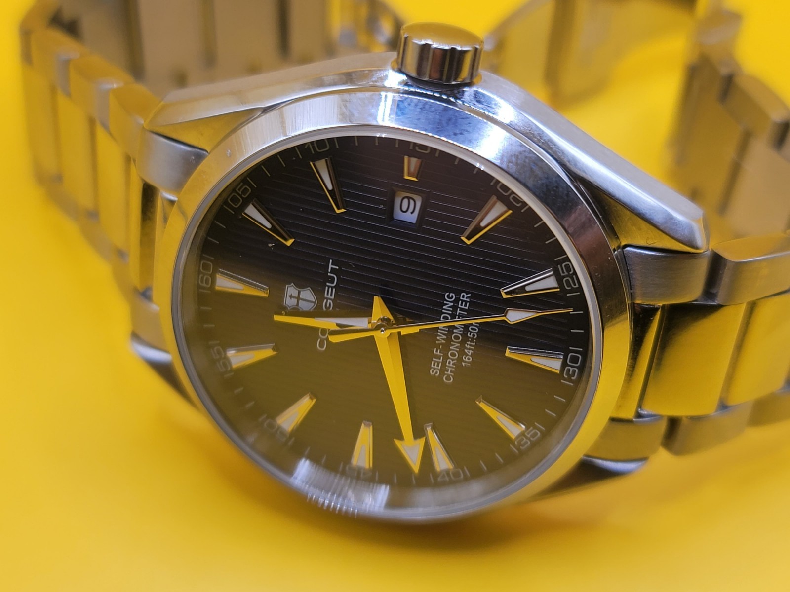 BNIB CORGEUT 6010 JAPAN AUTOMATIC ALL STEEL SPORTS/DRESS WATCH TEAK SAPPHIRE 50m