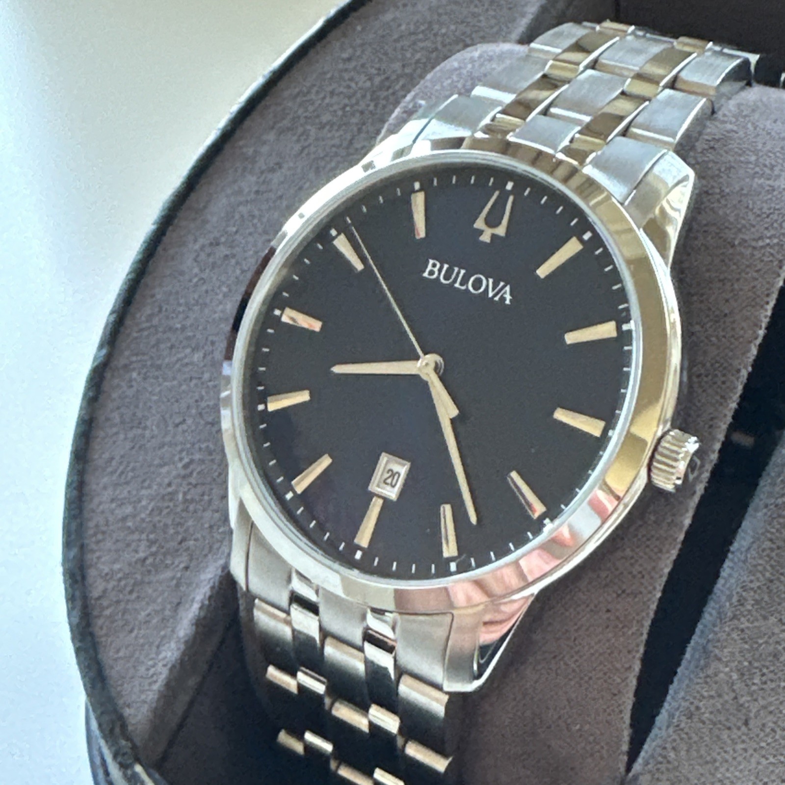 Bulova Sutton Men’s Quartz Silver Date Display Blue Dial Watch 40mm 96B338