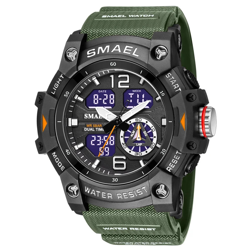 8007 Men’s Outdoor Transparent Dual Display Waterproof Luminous Watch