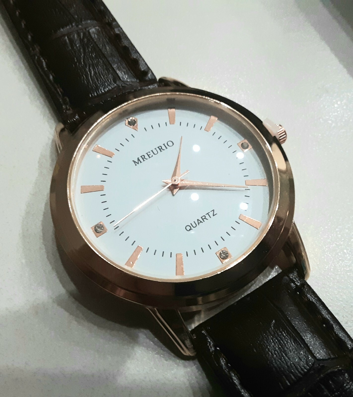 MREURIO Fashion Watch Quartz – Brown Faux Leather Strap – Rose Gold – BRAND NEW