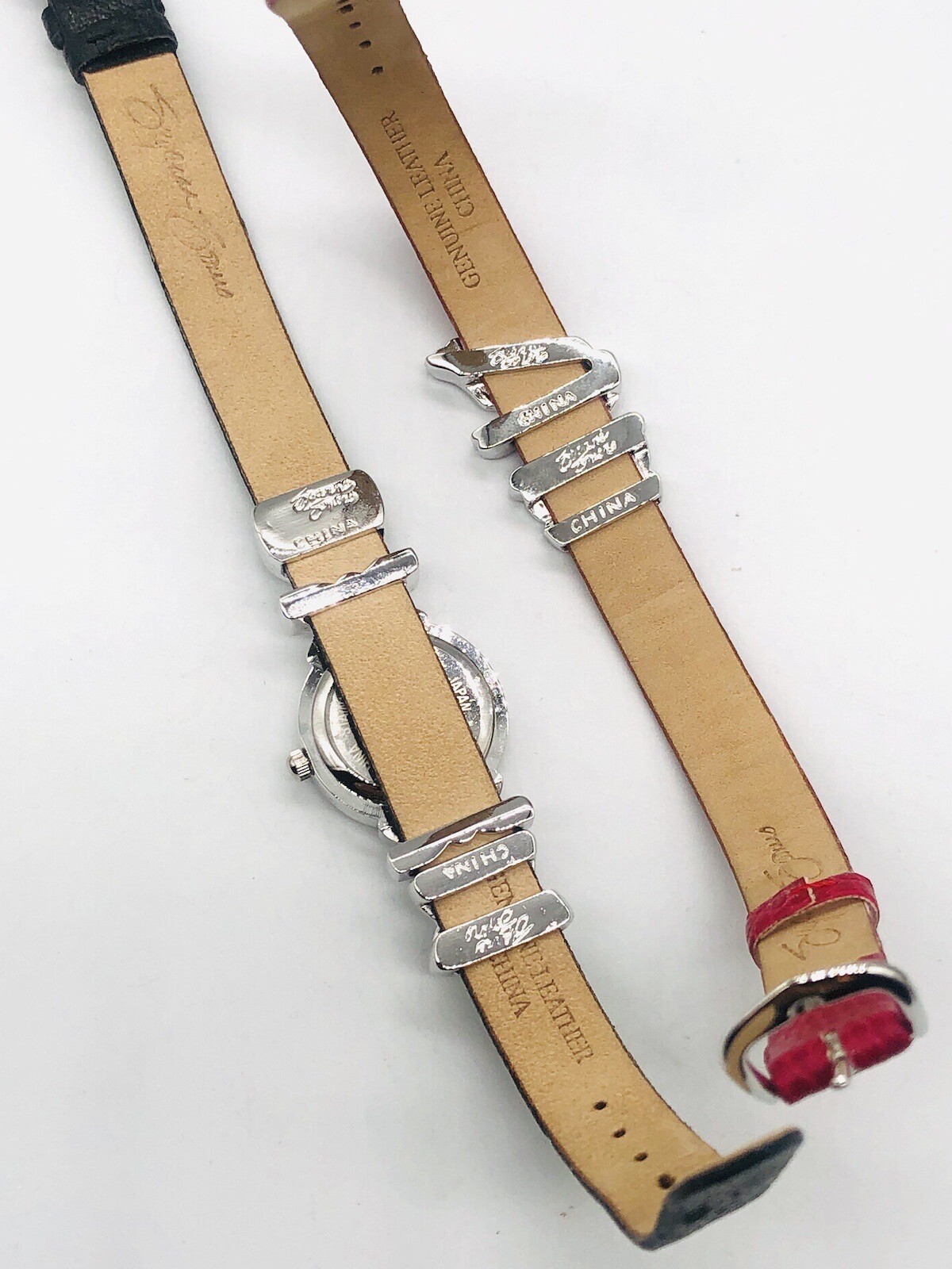 SUZANNE SOMERS Clear Frog Star Black Red Leather Bands Watch W Box Need Battery