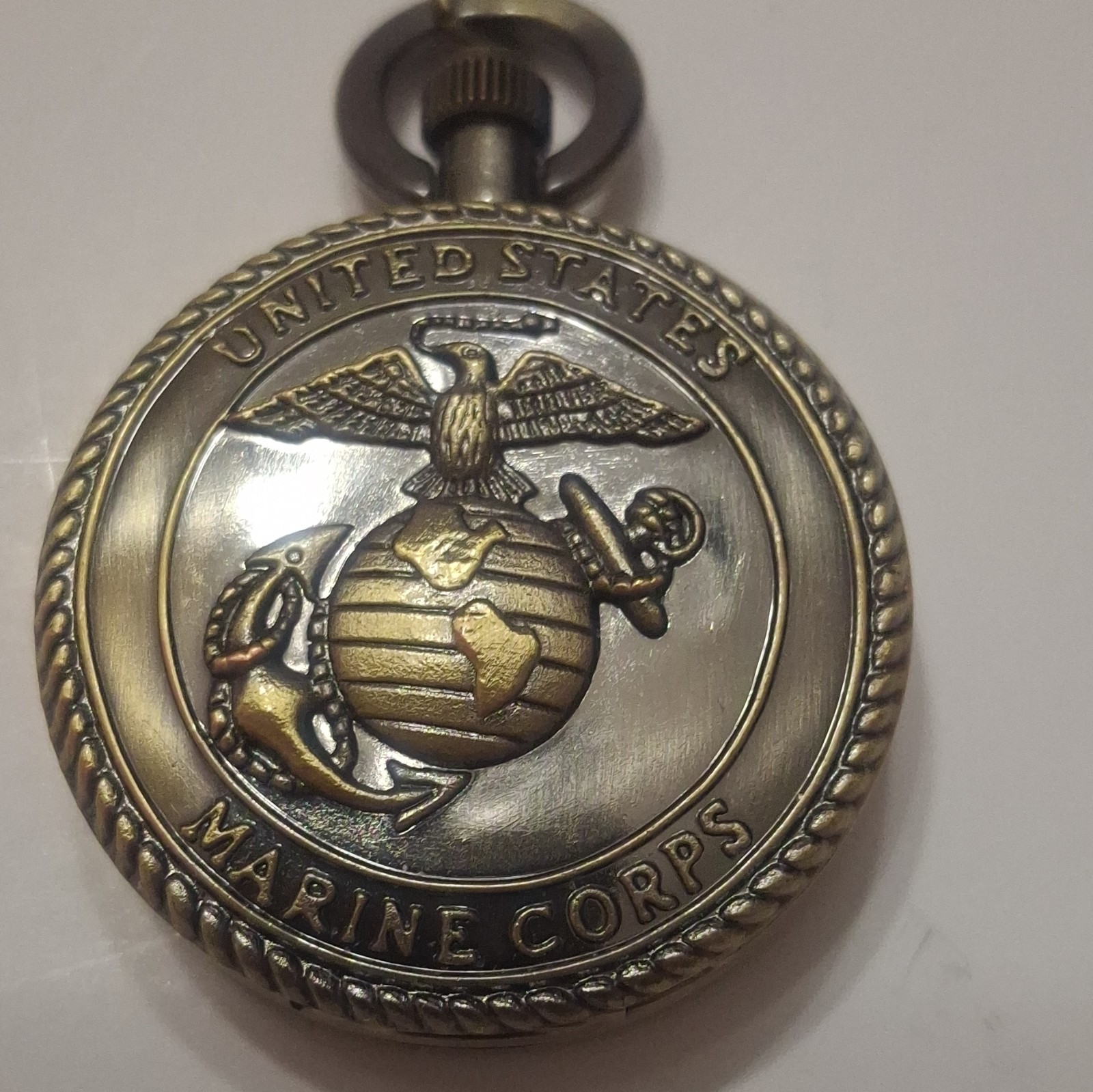 Strada Quartz Full Hunter Pocket Watch US Marine Corps Design w/ Chain & Box