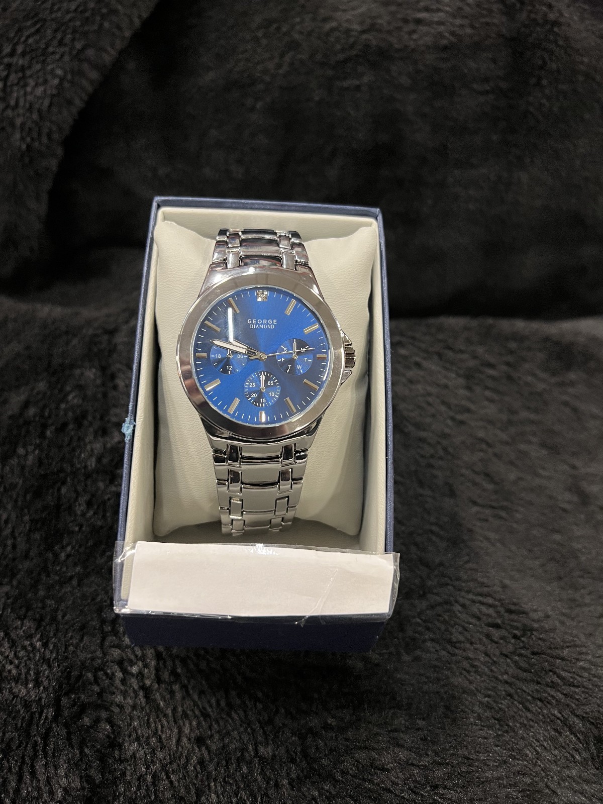 George Watch Men’s Blue Black Stainless Steel Round Quartz Analog with Subdials