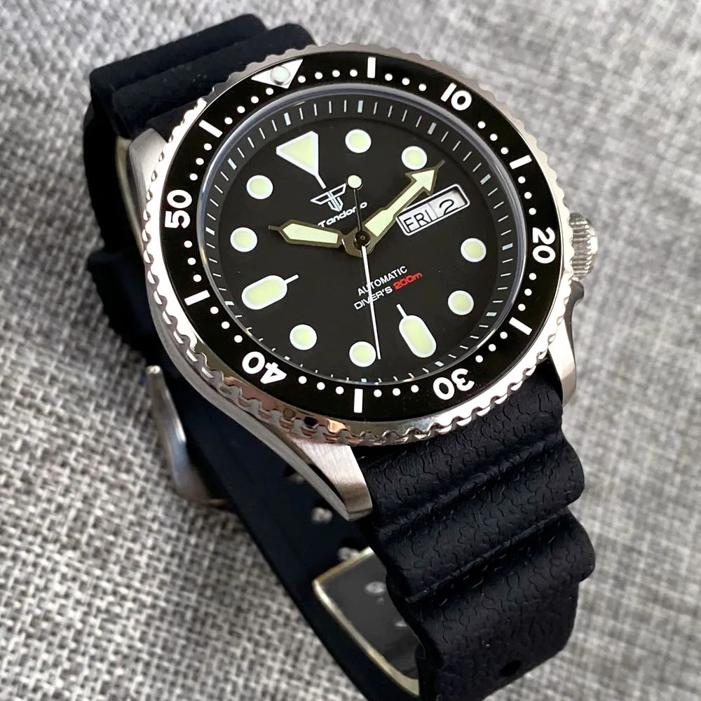 Tandorio 41mm 20ATM Black NH36A Mechanical Auto Diver Men Watch Sapphire Glass