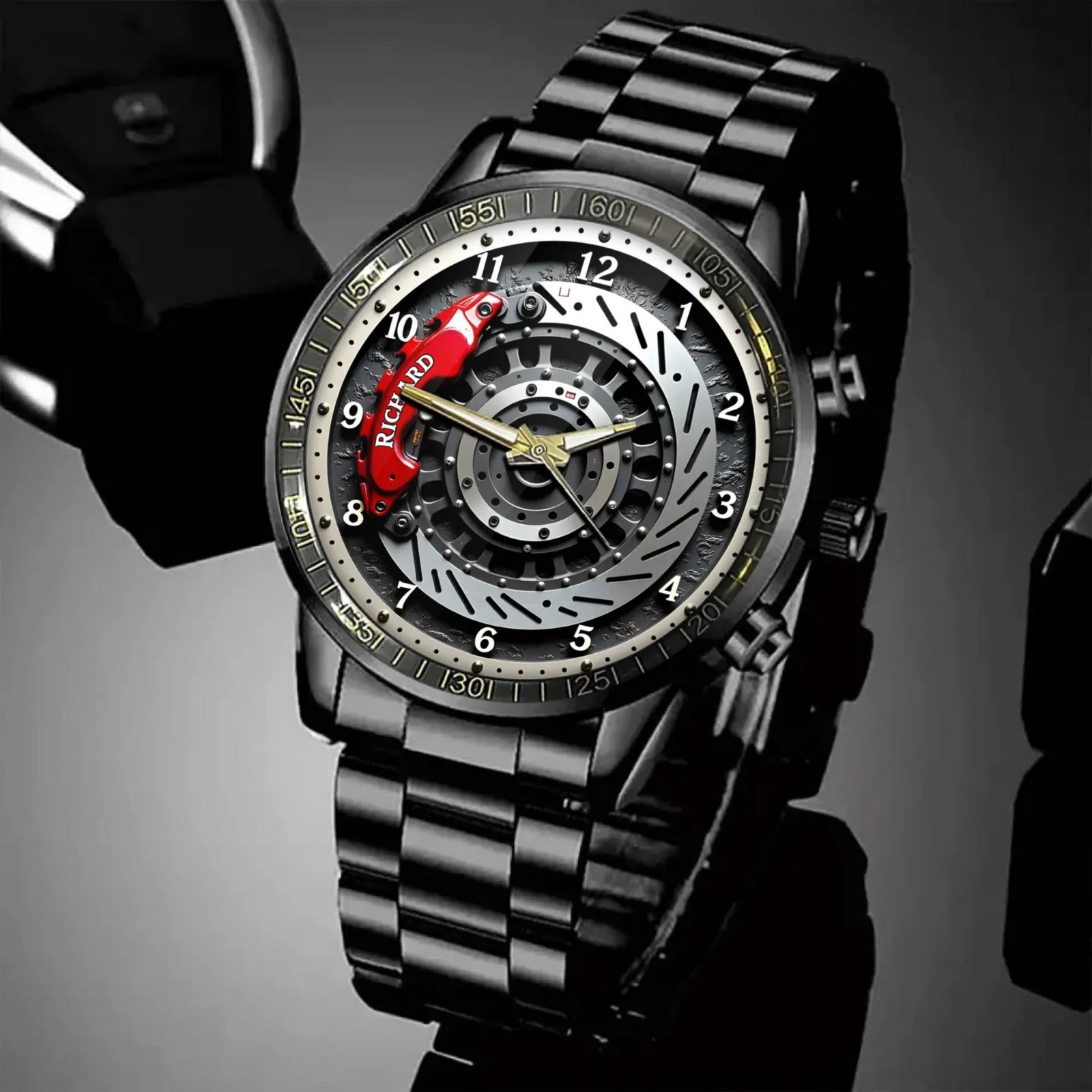 Personalized Engraved Brake Disc Watch – Custom Name Design