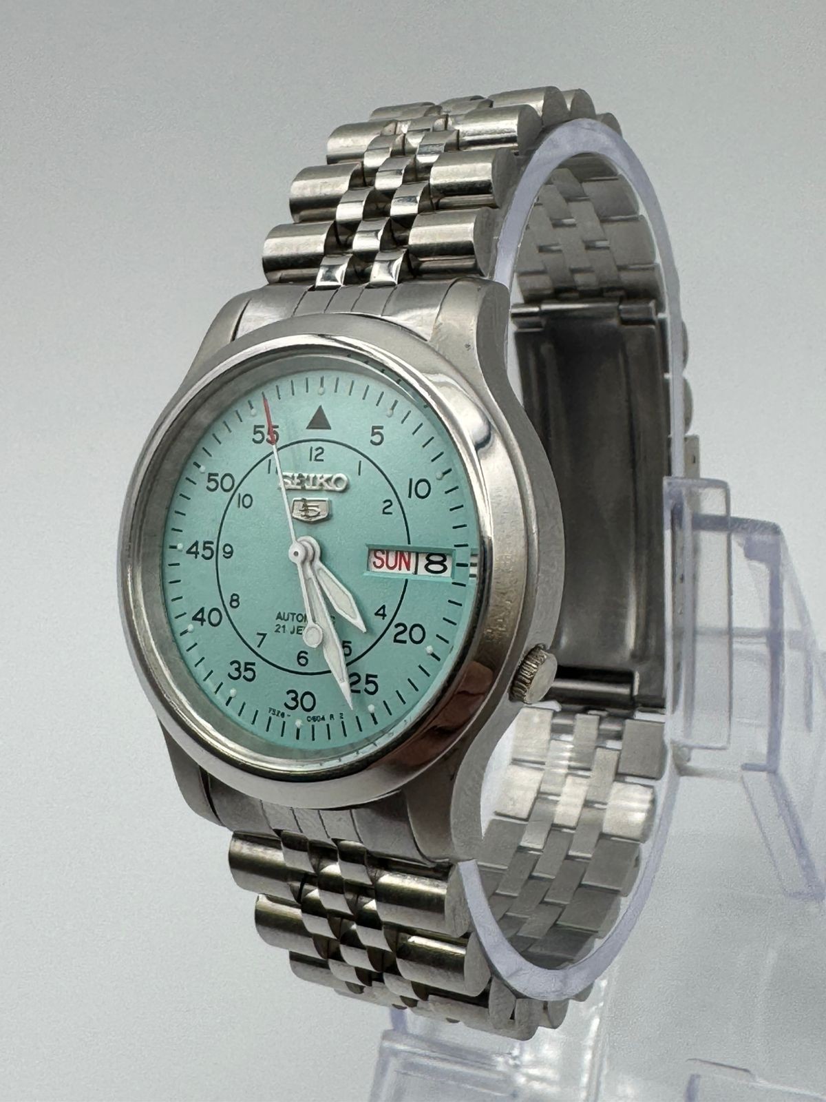 Vintage Seiko 5 Automatic Ice Blue Milatary Dial Wrist Watch For Mens Japan 7S26