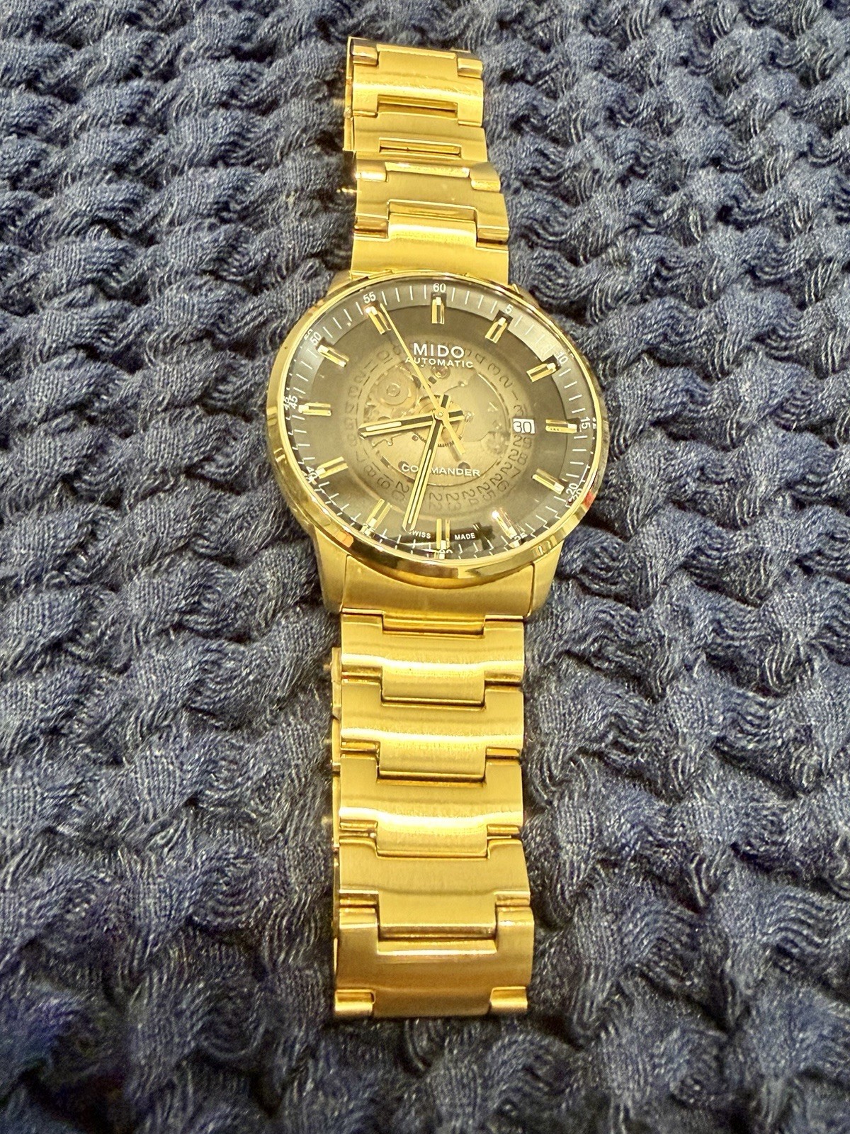 Mido Commander Gradient 40mm Mens Gold Watch see-through dial M021.407.33.411.01