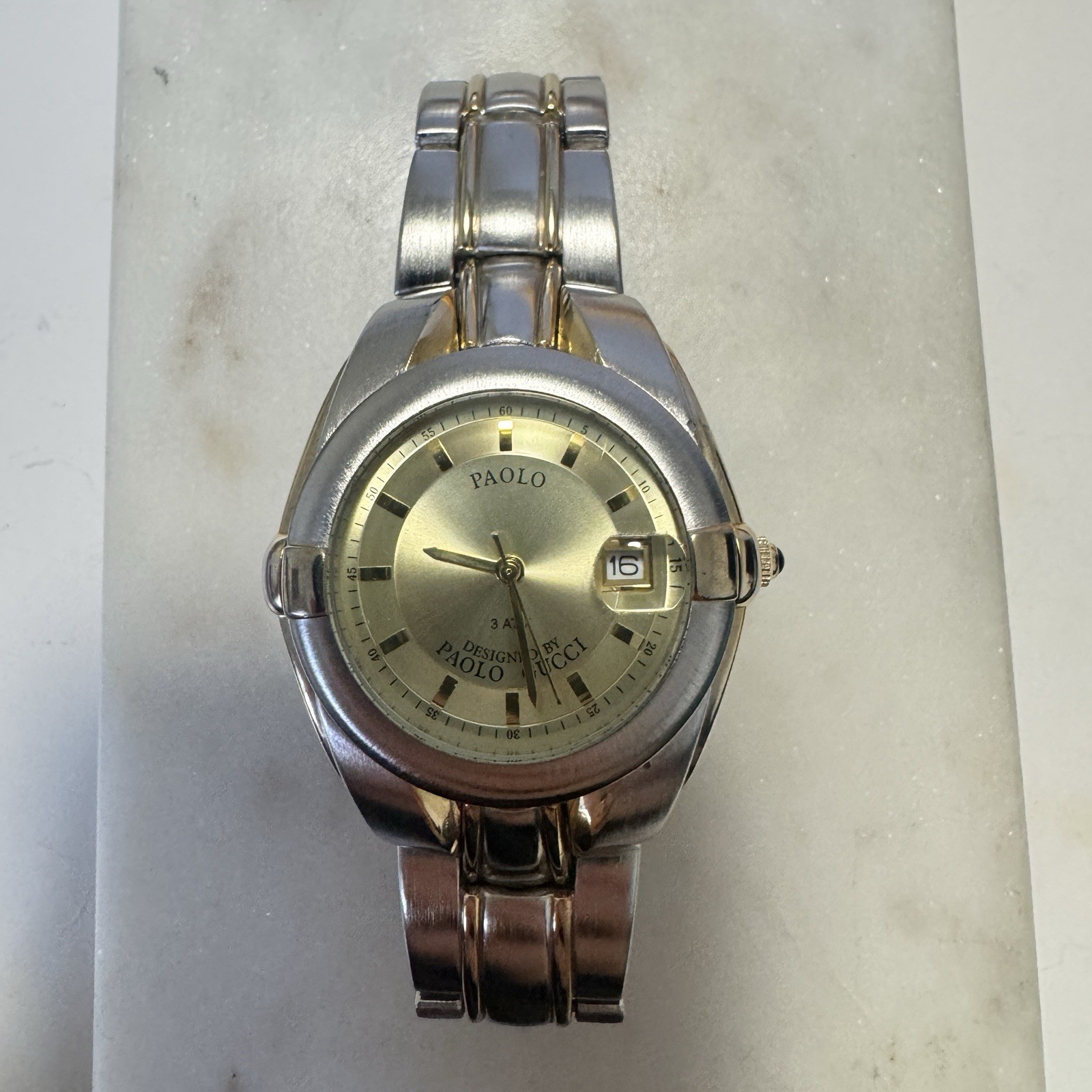 Vintage Paolo Gucci Watch Yellow Silver Tone NOT working READ!