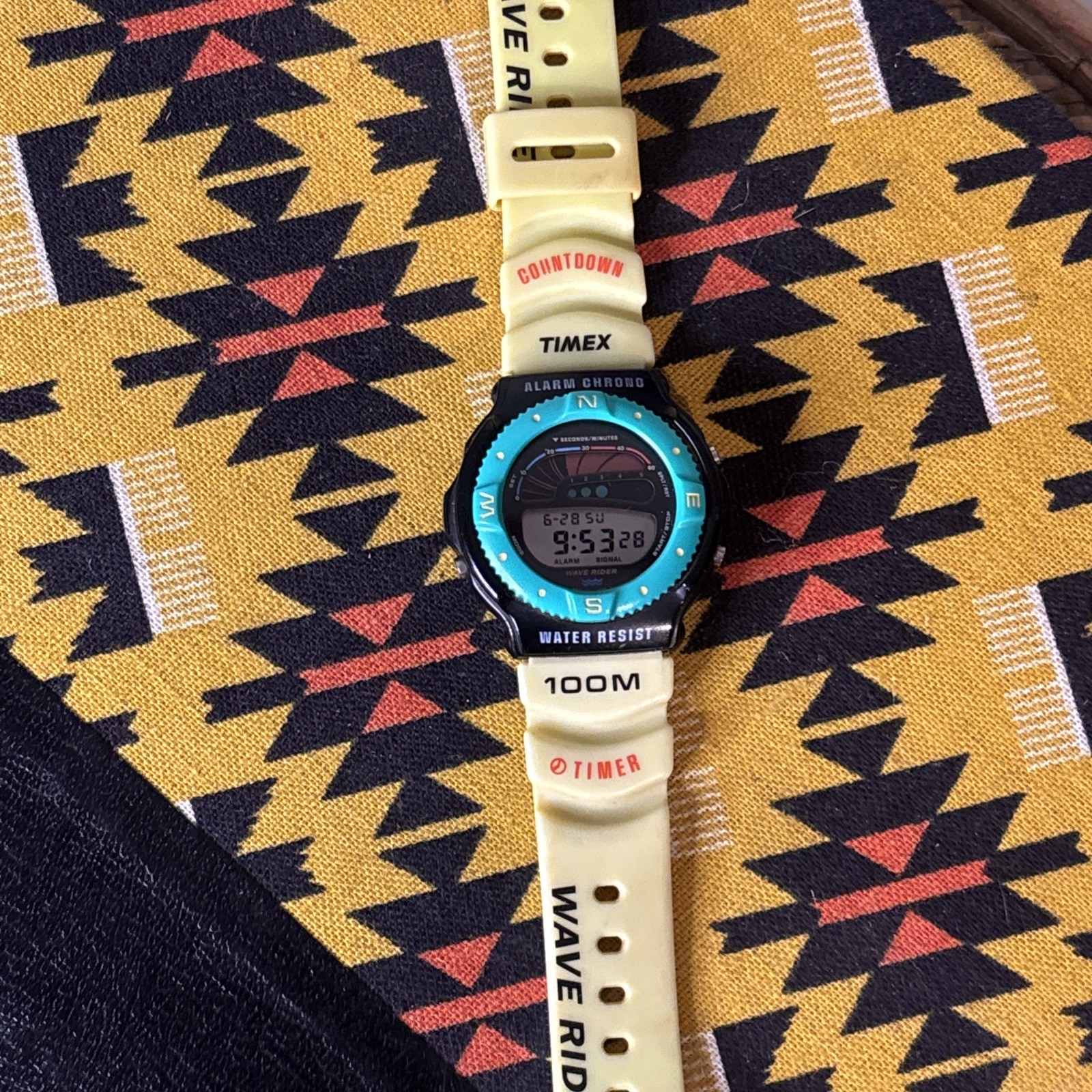 VTG 90s Timex WAVE RIDER Digital Watch Neon Green/yellow Surf Timer Super Rare