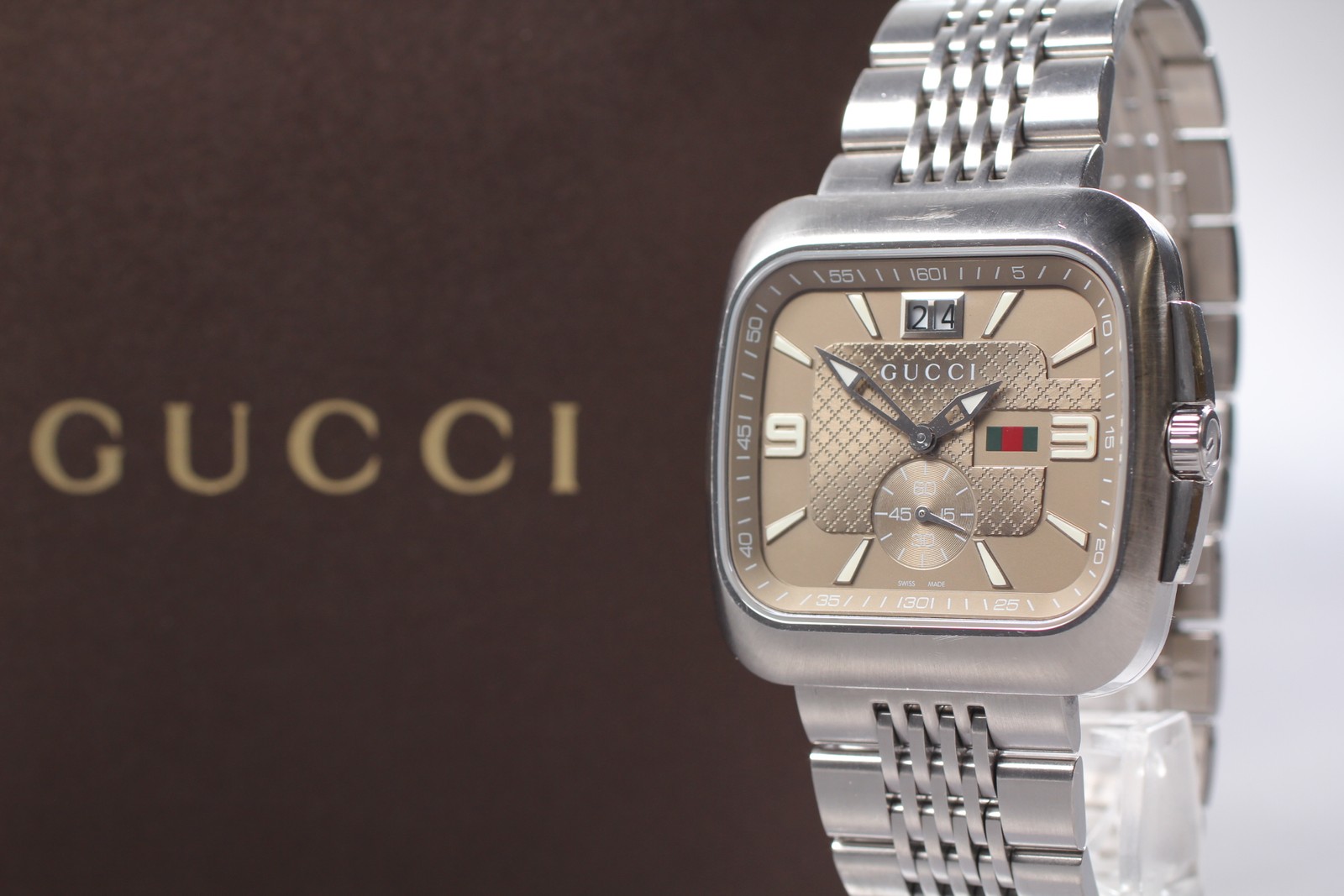 [Near MINT w/Paper Box] Gucci Coupe YA131301 131.3 Quart’z Suqare Mens Watch