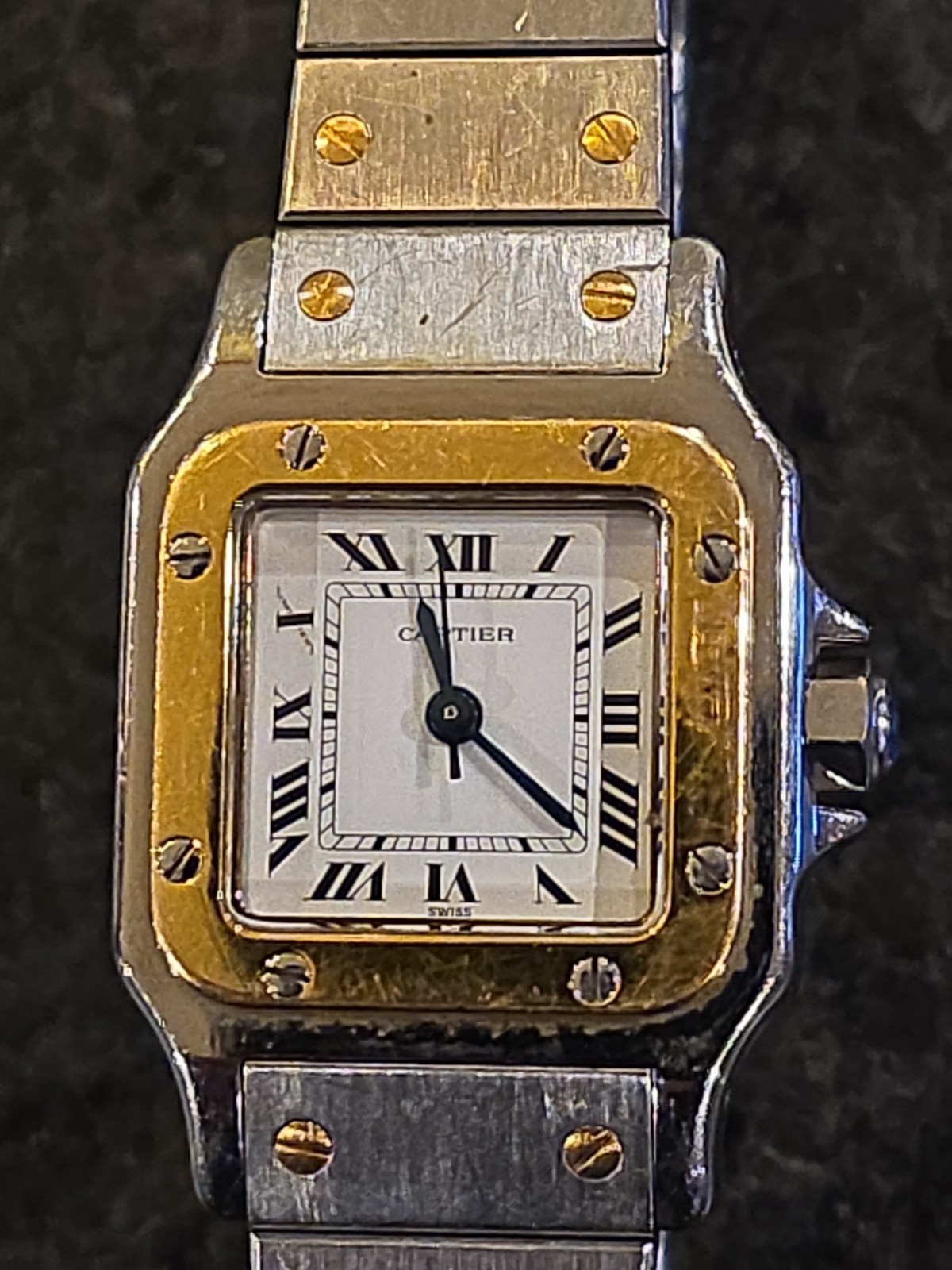 Ladies Cartier Santos Two-Tone Square Quartz Date Watch w/ Box & Booklets