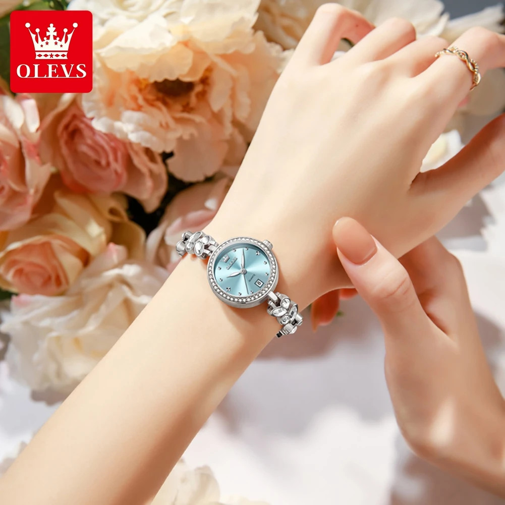 OLEVS Diamond Small Dial Wristwatch Calendar Luminous Quartz Watch for Women