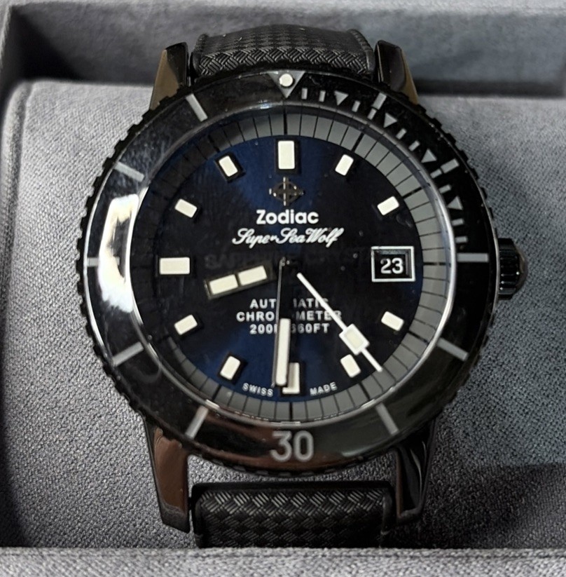 Zodiac Super Sea Wolf Black Ceramic Diver Automatic Blue Dial ZO9595