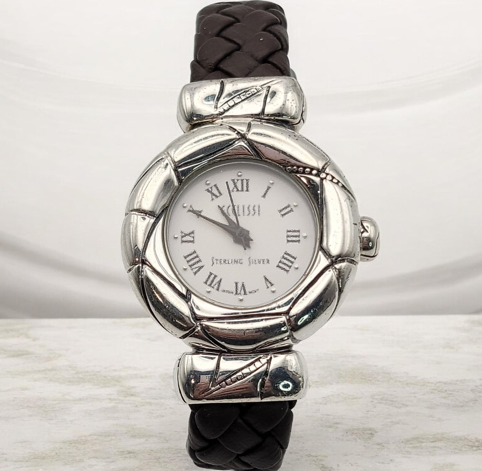 VTG Ecclissi Sterling Silver Alligator Scale Watch Braided Leather 60.99g