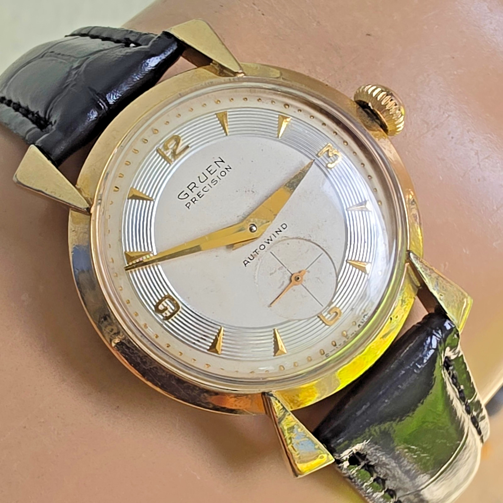 Vintage GRUEN men’s automatic watch 480/831 10K GF Concentric-circle dial 1952