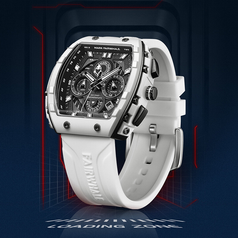 MARK FAIRWHALE Tonneau Luminous Multifunction Chronograph Calendar Quartz Watch