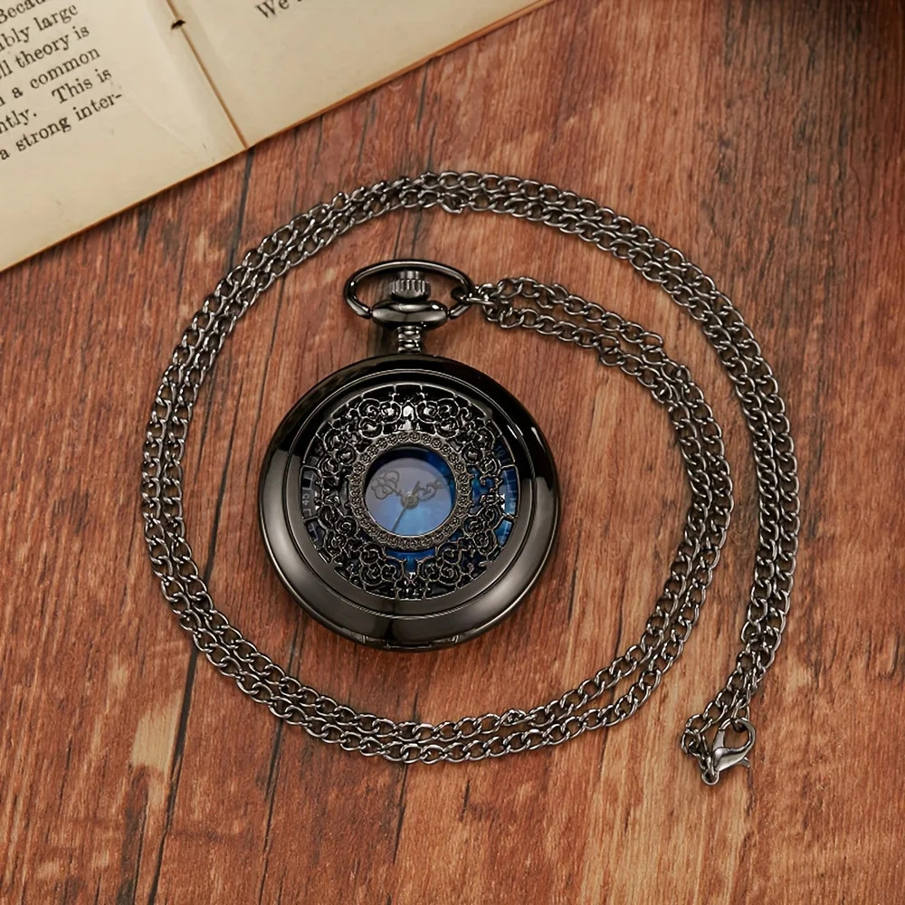 Exquisite Starry Blue Dial Quartz Pocket Watch Roman Numerals Gift