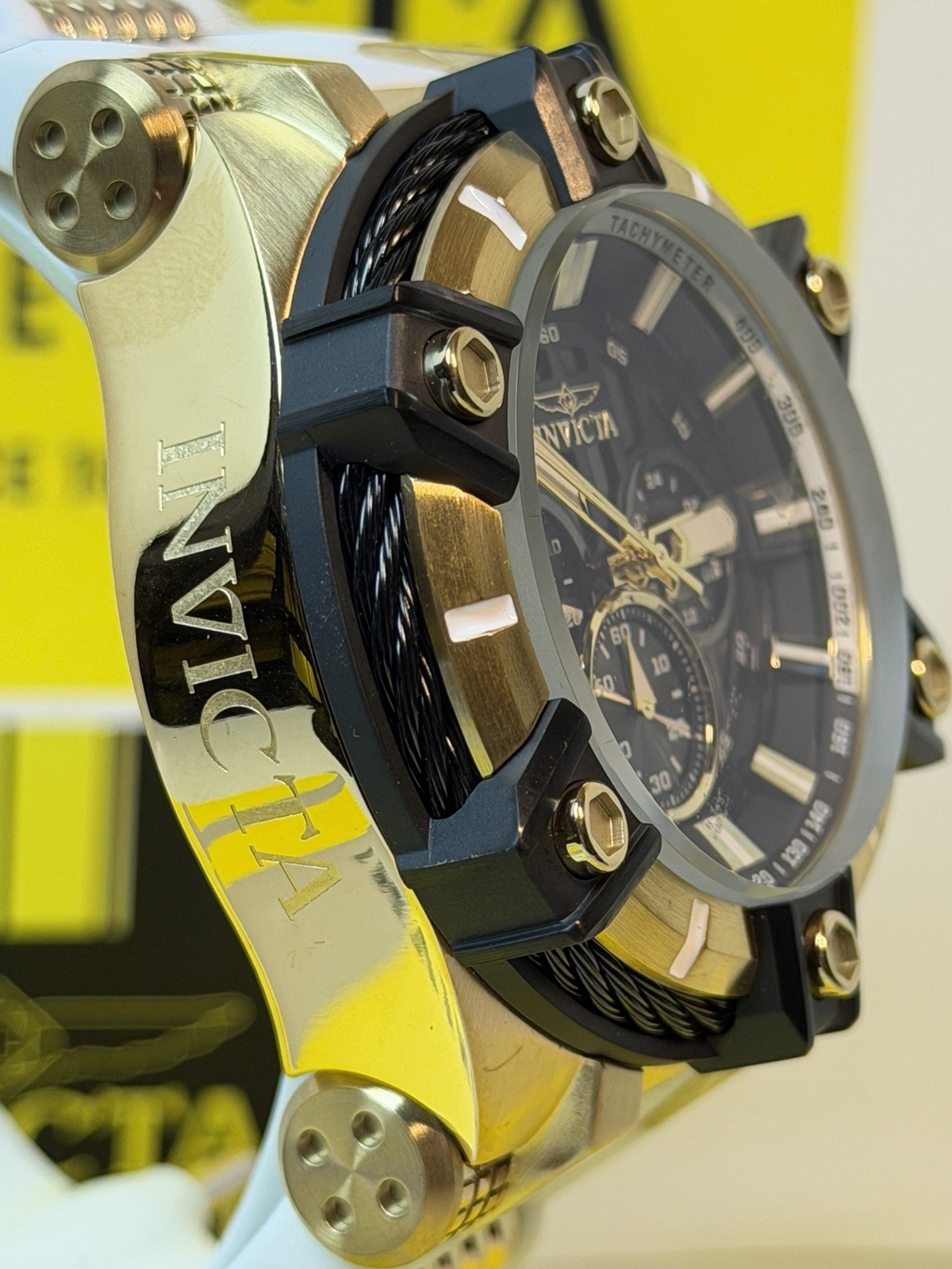 Invicta Bolt Surge Men’s 52mm, White Silicone Gold Chronograph Watch! SHARP!!
