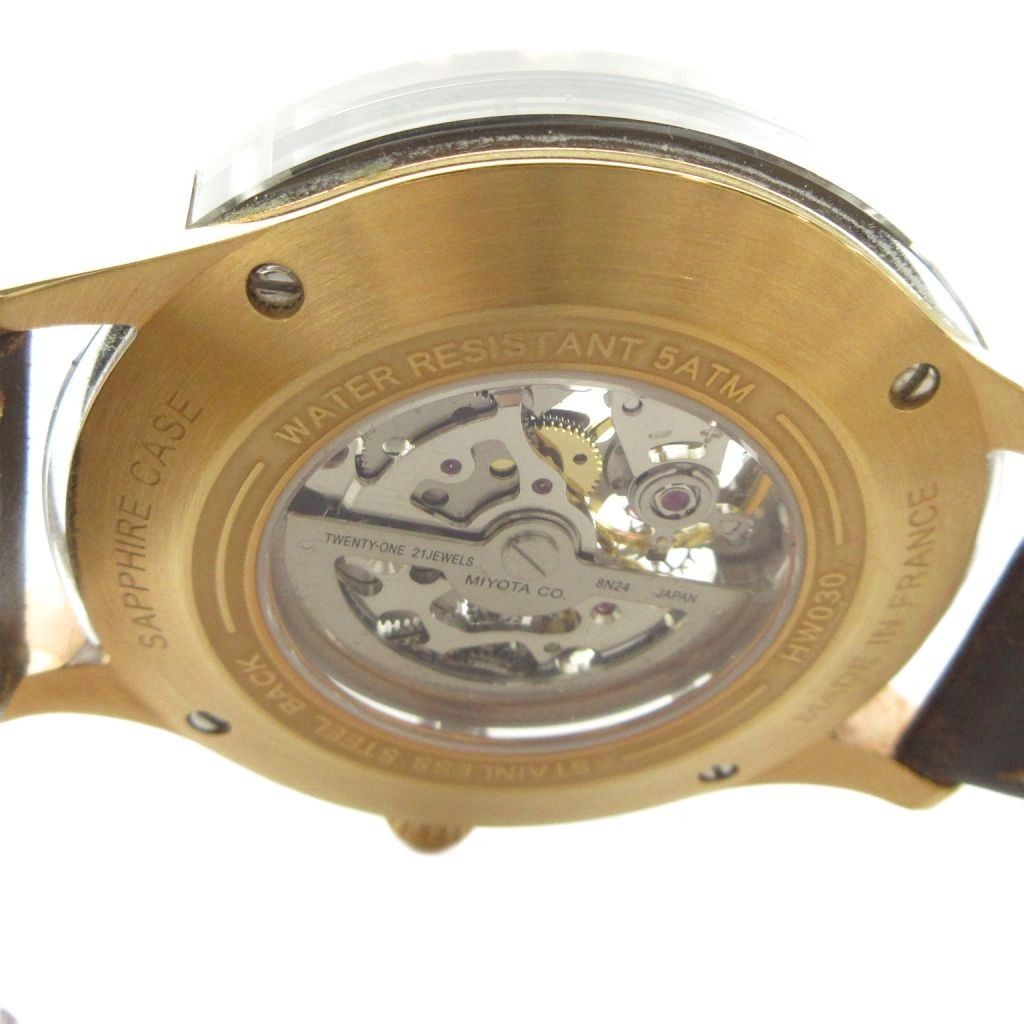 HUNTING WORLD HW030 Automatic Watch Skeleton Leather Belt Silver GY18 MQ